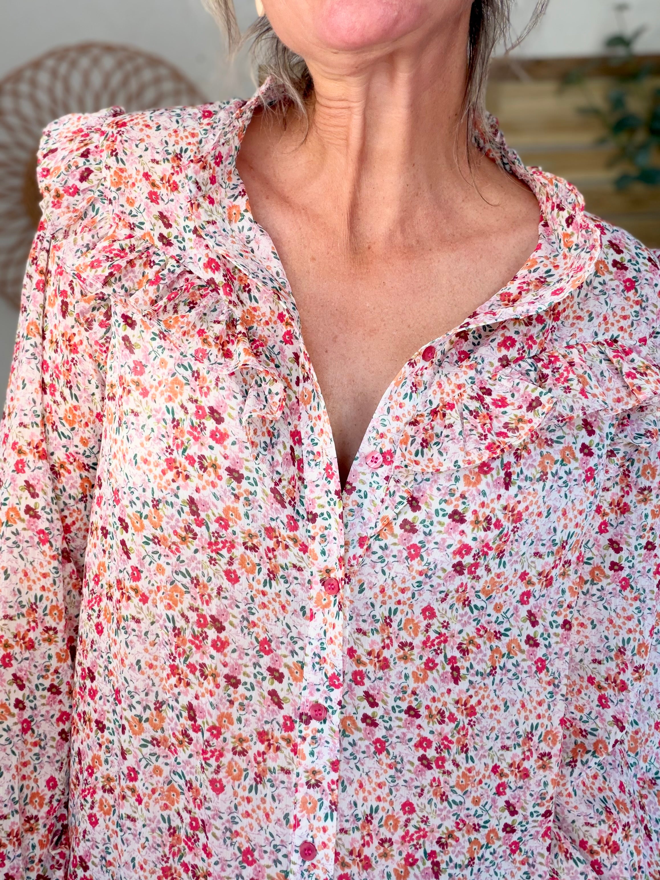 ⚡️ ARRIVAGE - Blouse fluide fleurie rose orange SALOMÉ