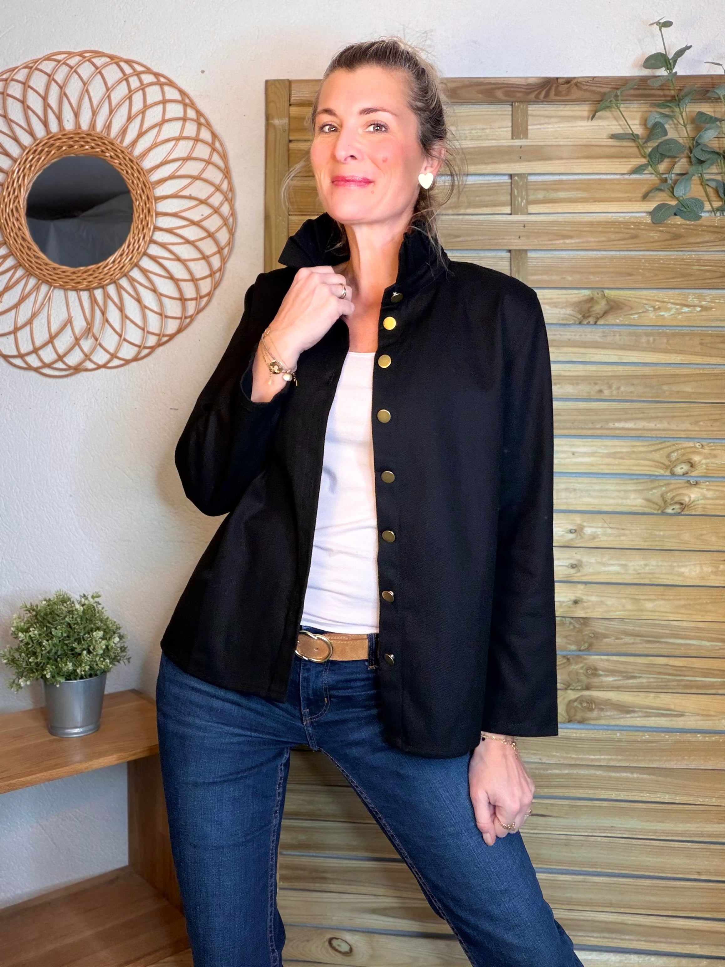 ⚡️ ARRIVAGE - Veste / Chemise en coton, col victorien volanté Beige taupe HILLARY - Noir