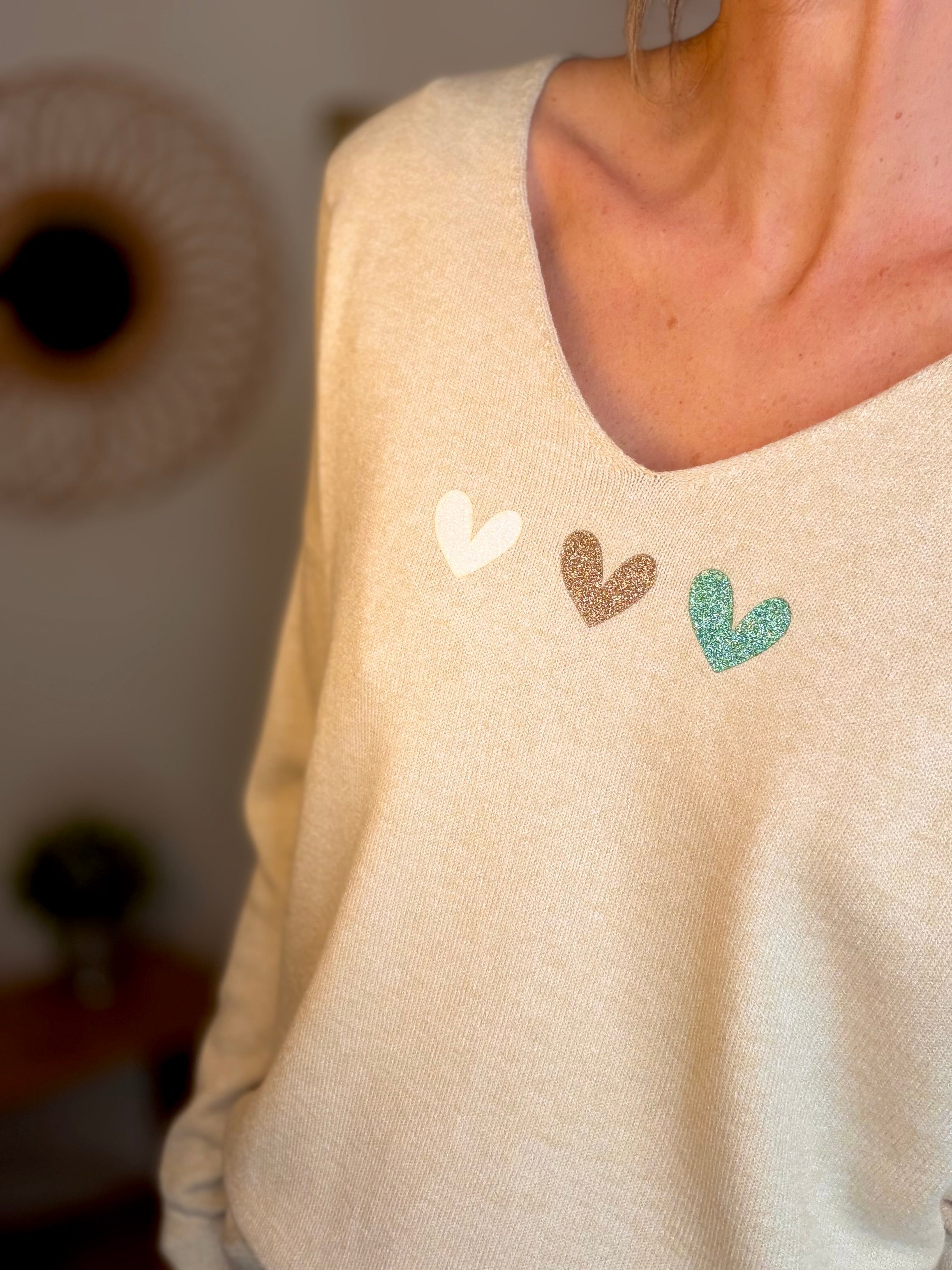 Pull fin 3 cœurs 💛 BERTILLE - Beige