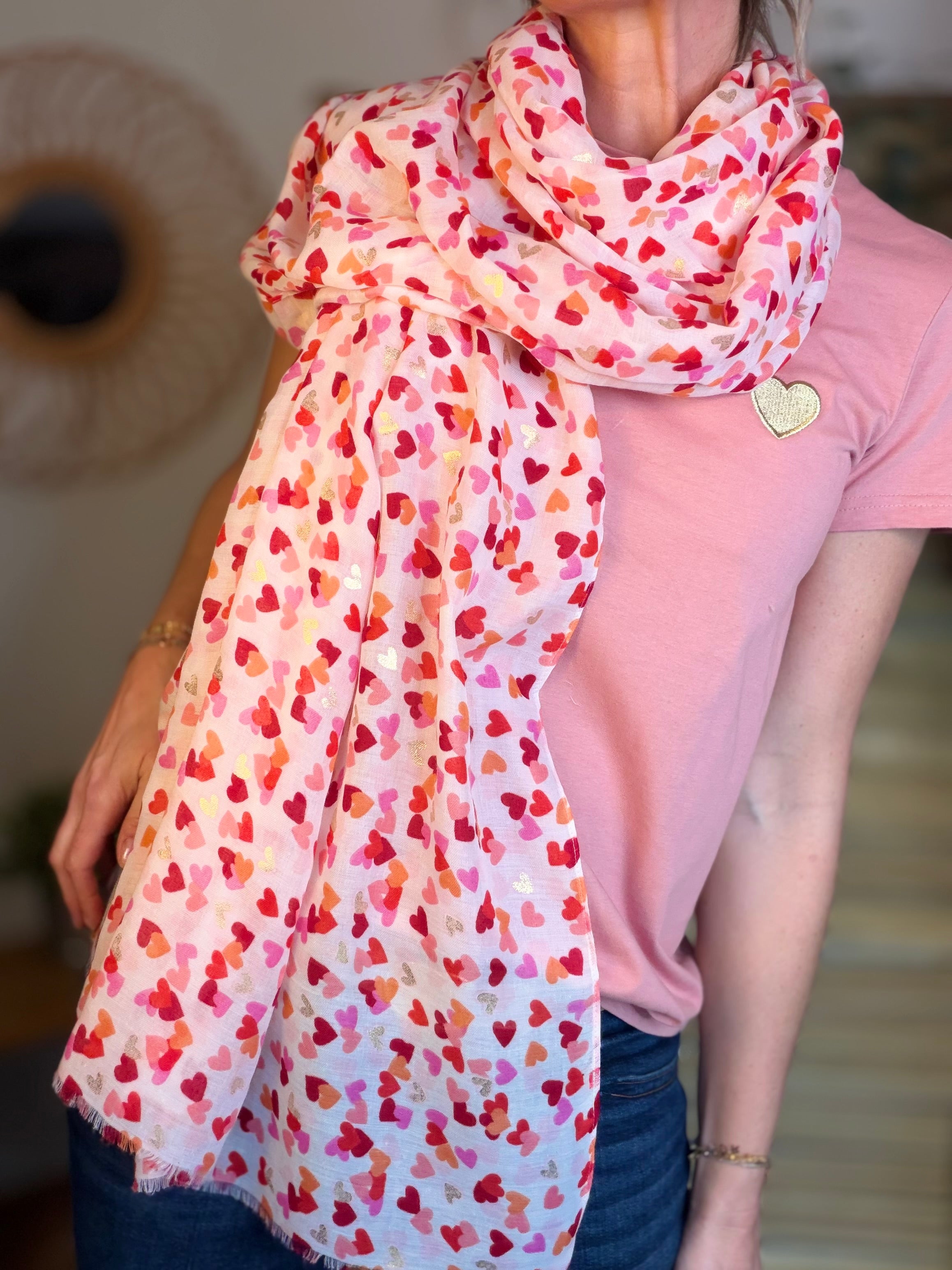 Foulard Cœurs SIGRID - Rouge Rose ❤️💛🩷