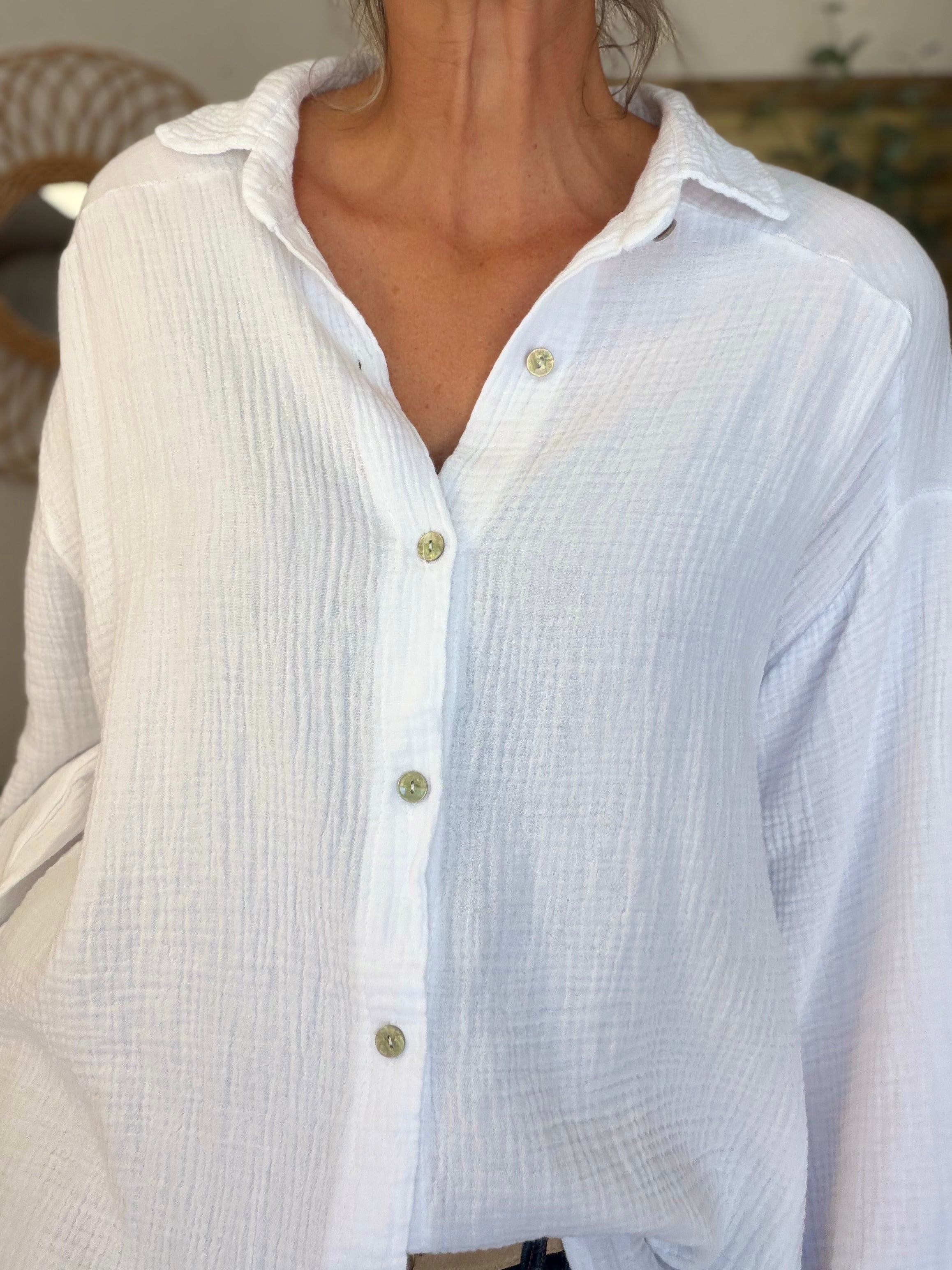 Chemise en gaze de coton unie FÉLICIA Blanc