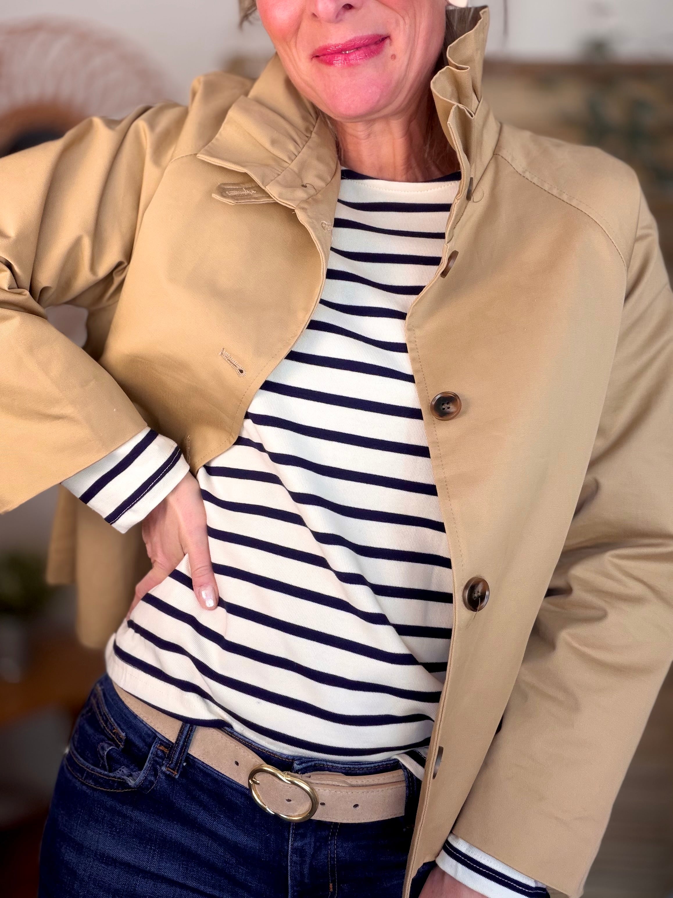 Veste Trench col victorien avec Liberty - VICKY Camel clair