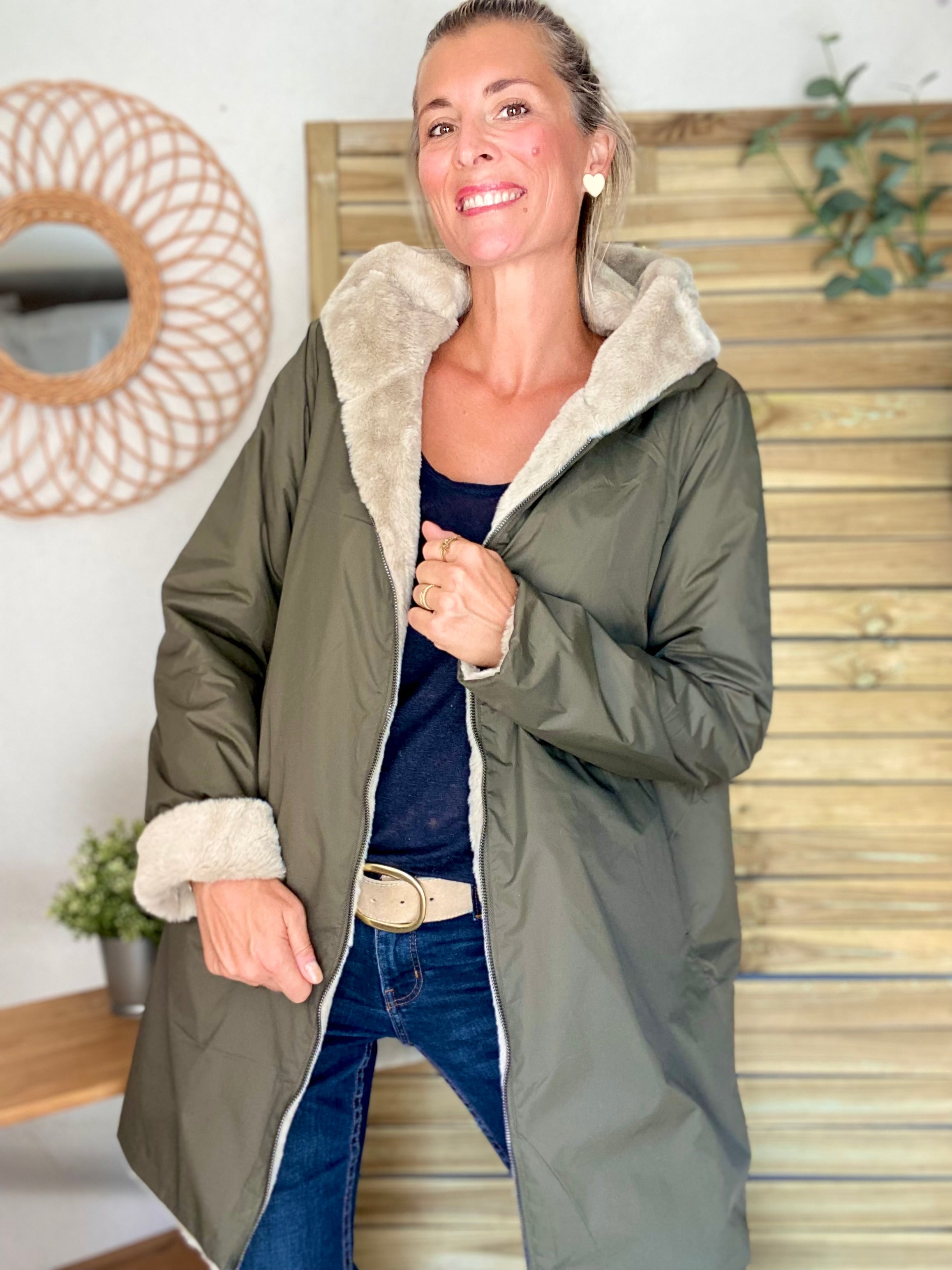 Parka Imperméable réversible fourrée Kaki / Beige ALIX - LAURA JO