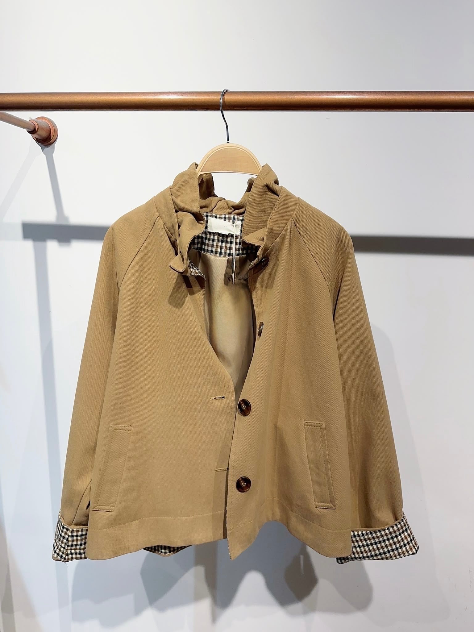 Veste toile coton col victorien avec vichy - GABY