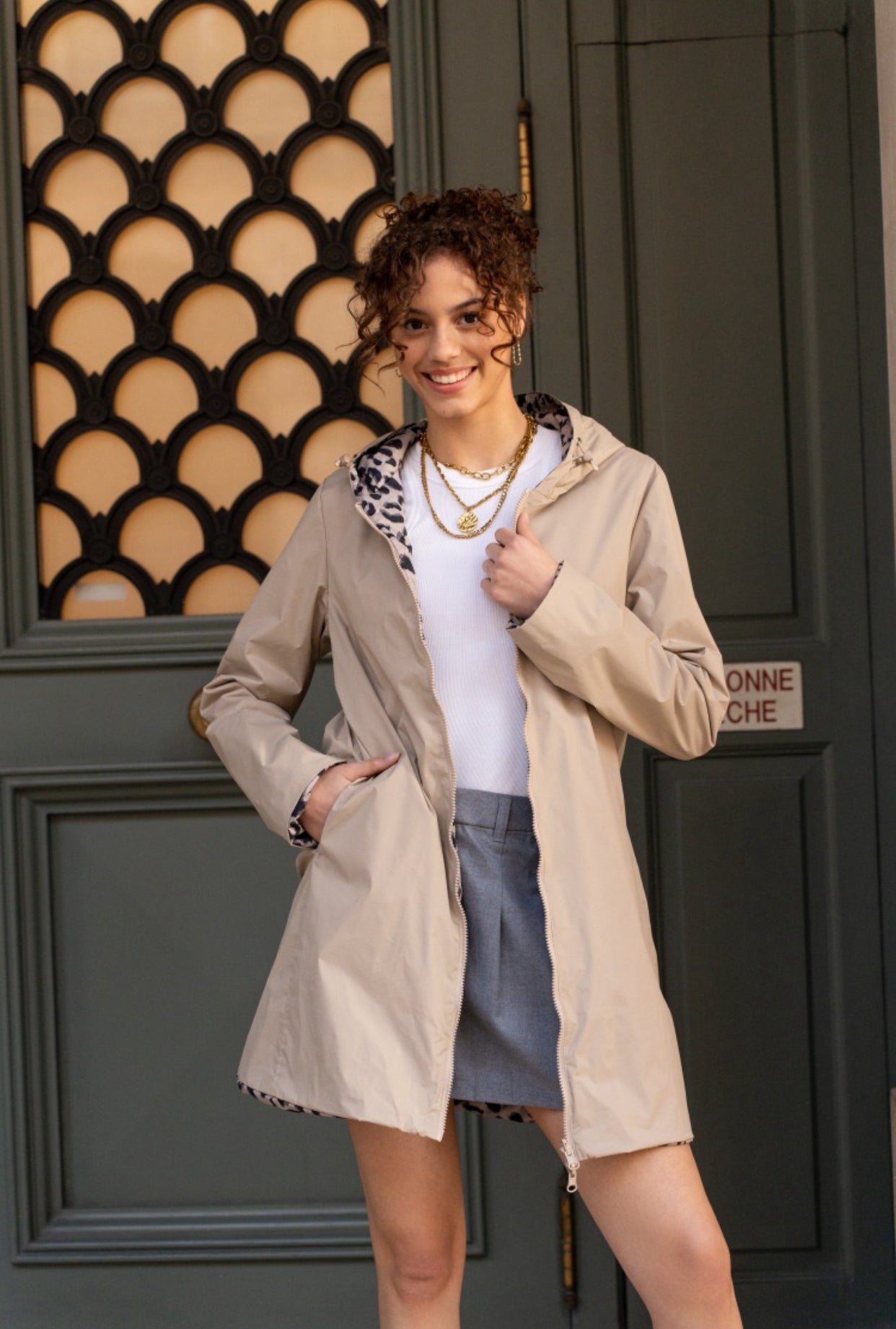Imperméable réversible rembourré LOUISON LONG - Beige / Léo - LAURA JO
