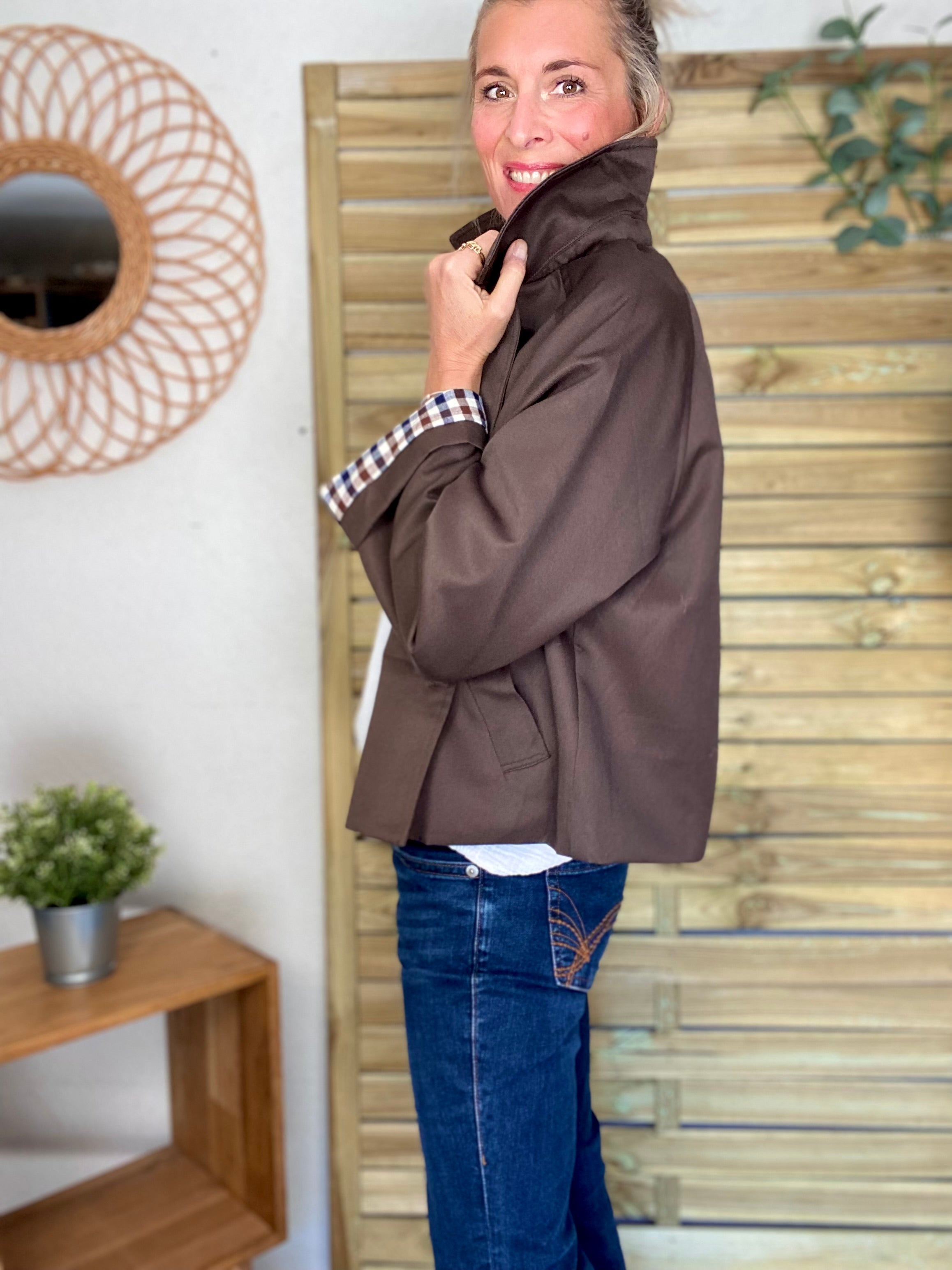 Veste Trench en coton avec vichy - YSEULT court Chocolat