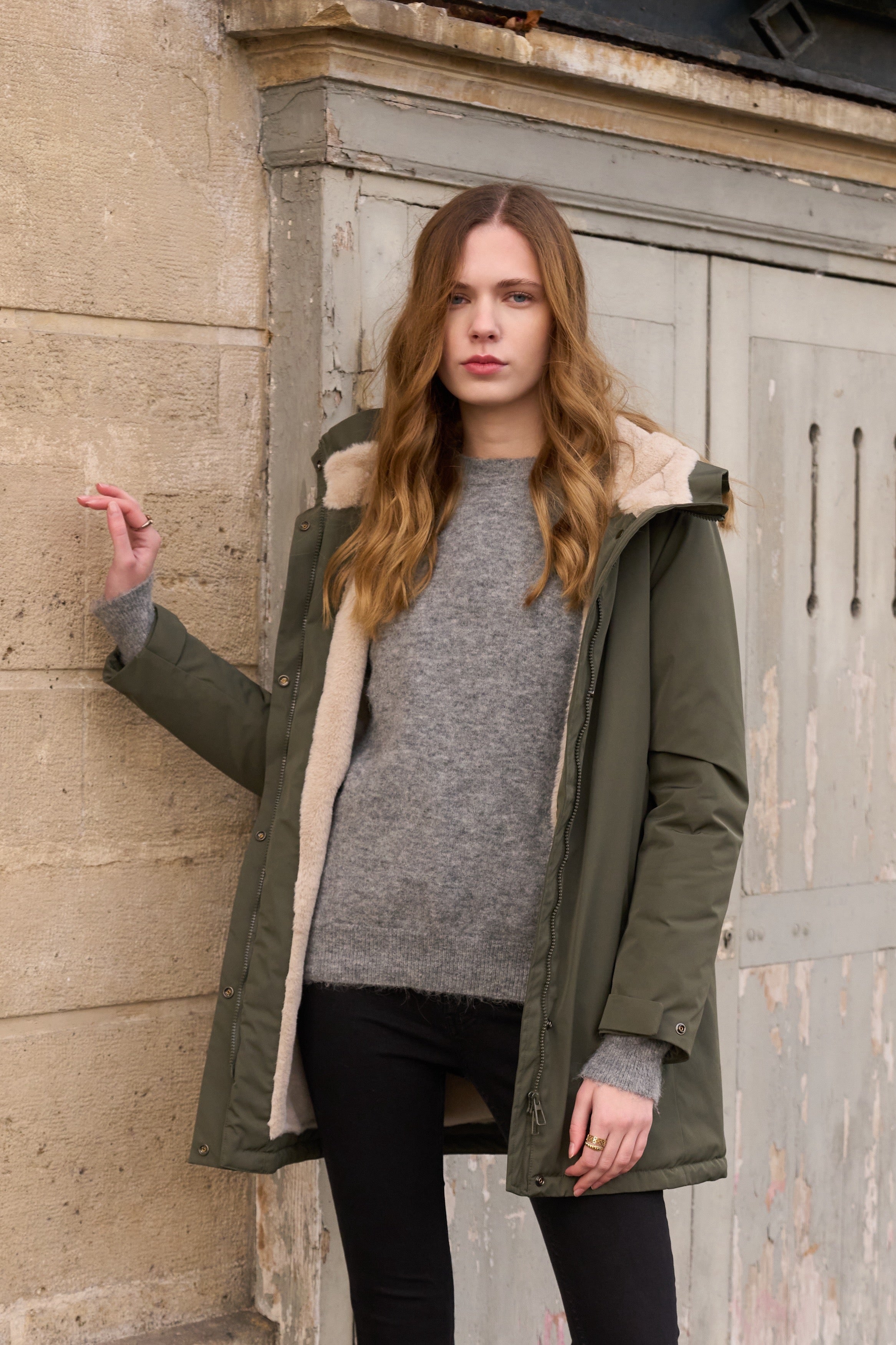 Parka fourrée imperméable AMBRE - Kaki / Beige - LAURA JO