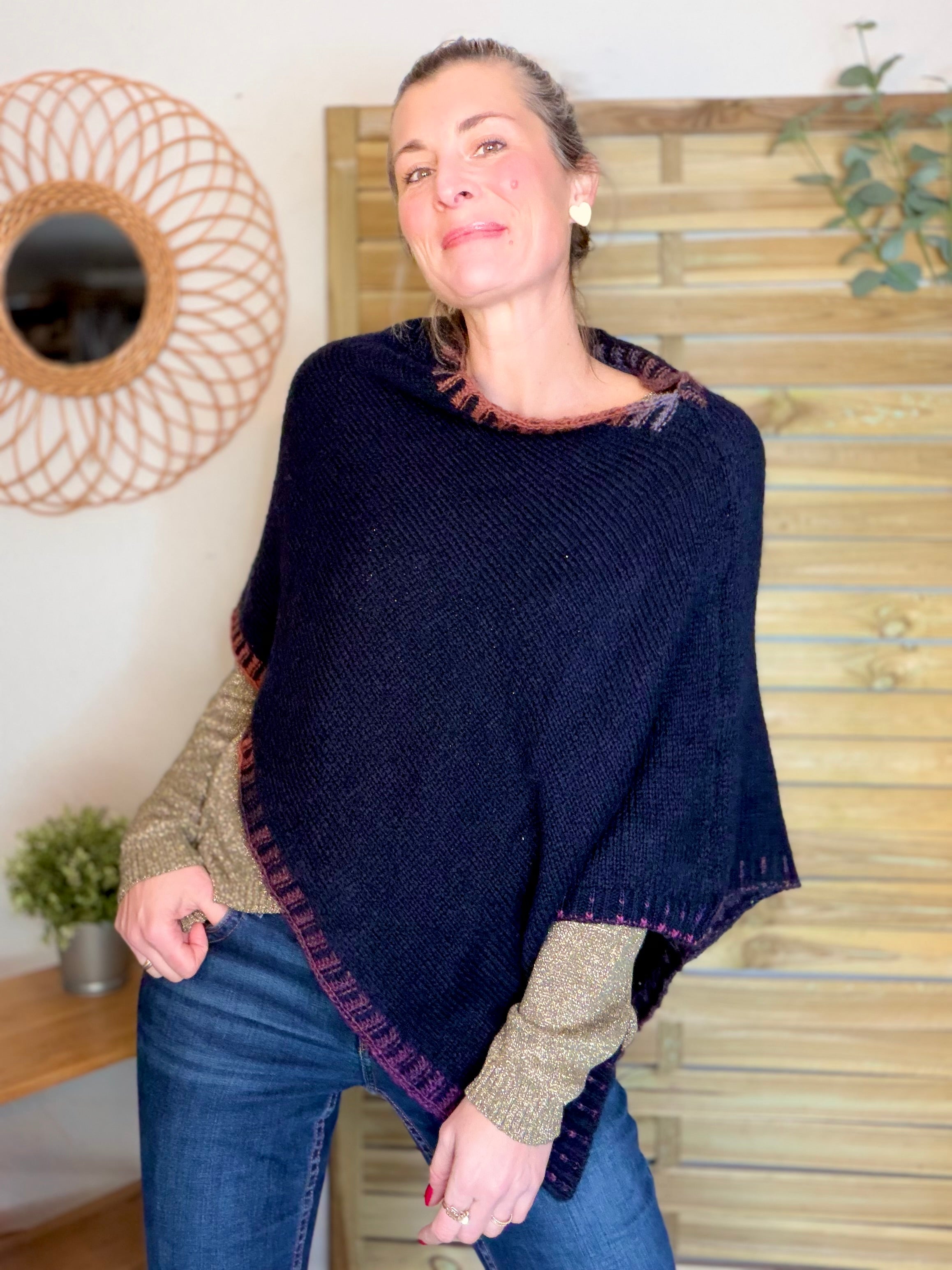 Poncho asymétrique GISÈLE - Bleu marine