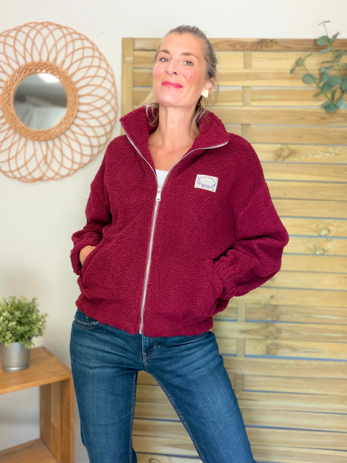 Veste Sherpa zippée LÉONIE Bordeaux