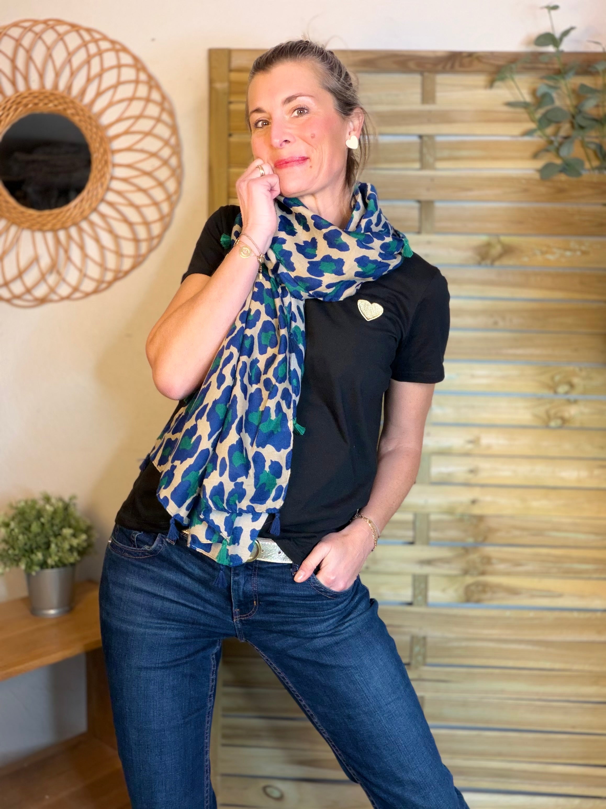 Foulard Léo CLEM - Bleu roi / vert 🐆