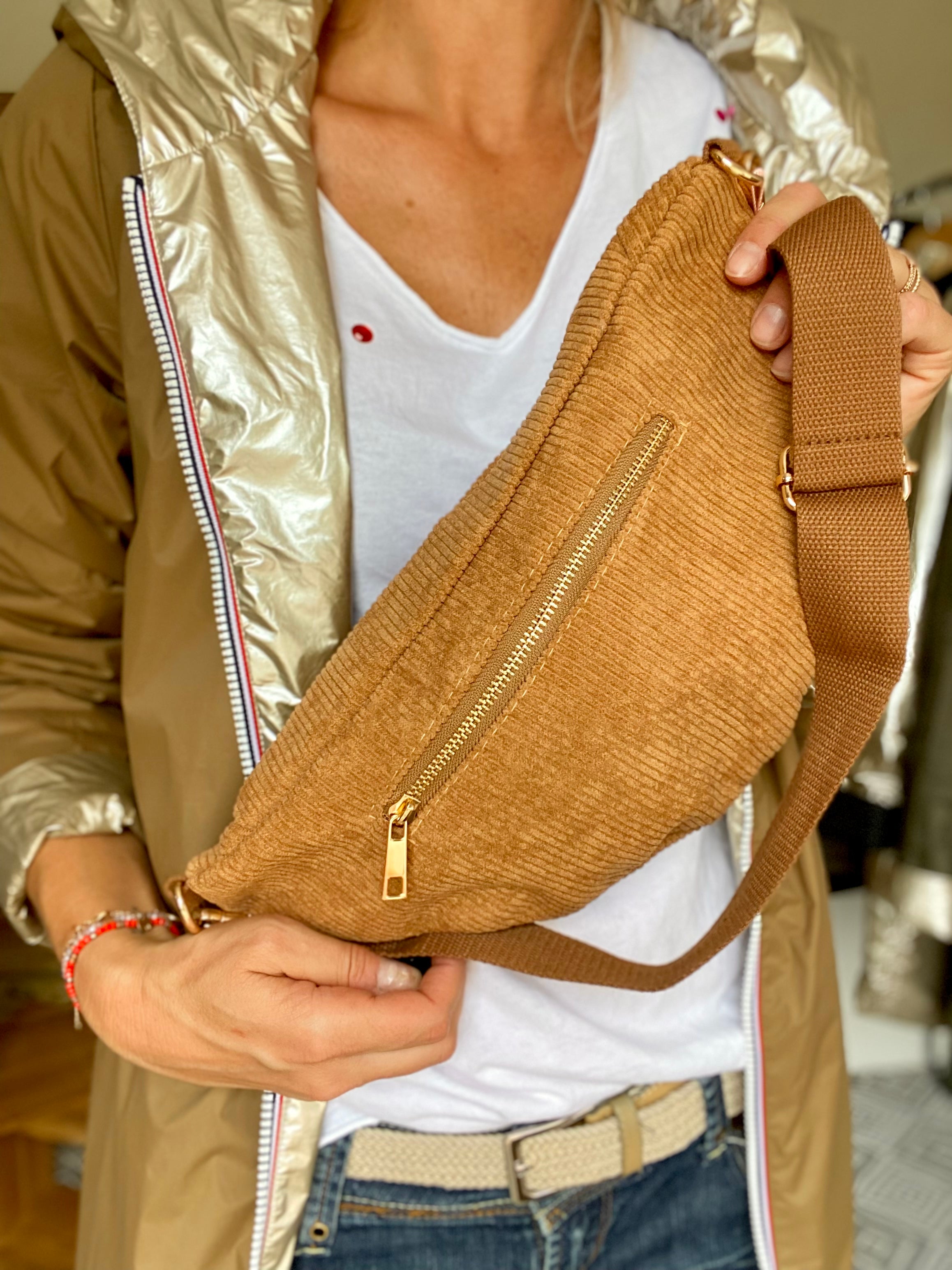 Sac banane XL velours côtelé Ciao Boum - IVY - Camel (20 coloris)