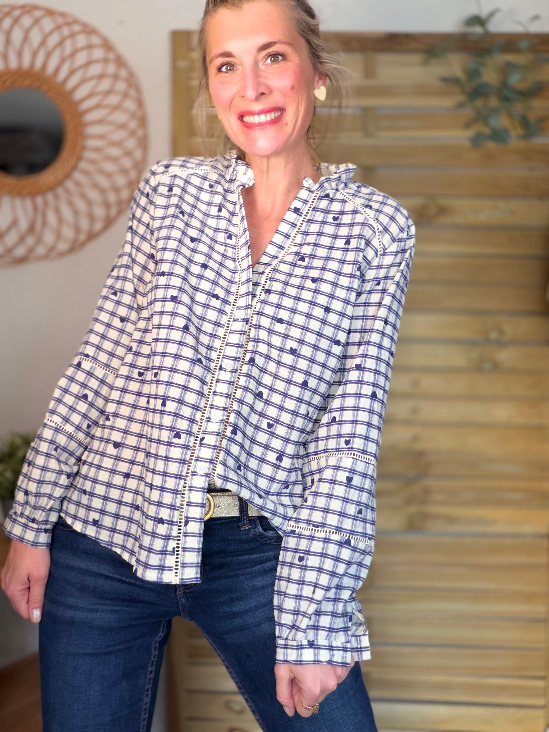 ⚡️ARRIVAGE - Blouse à carreaux et cœurs 💙 LYA bleue