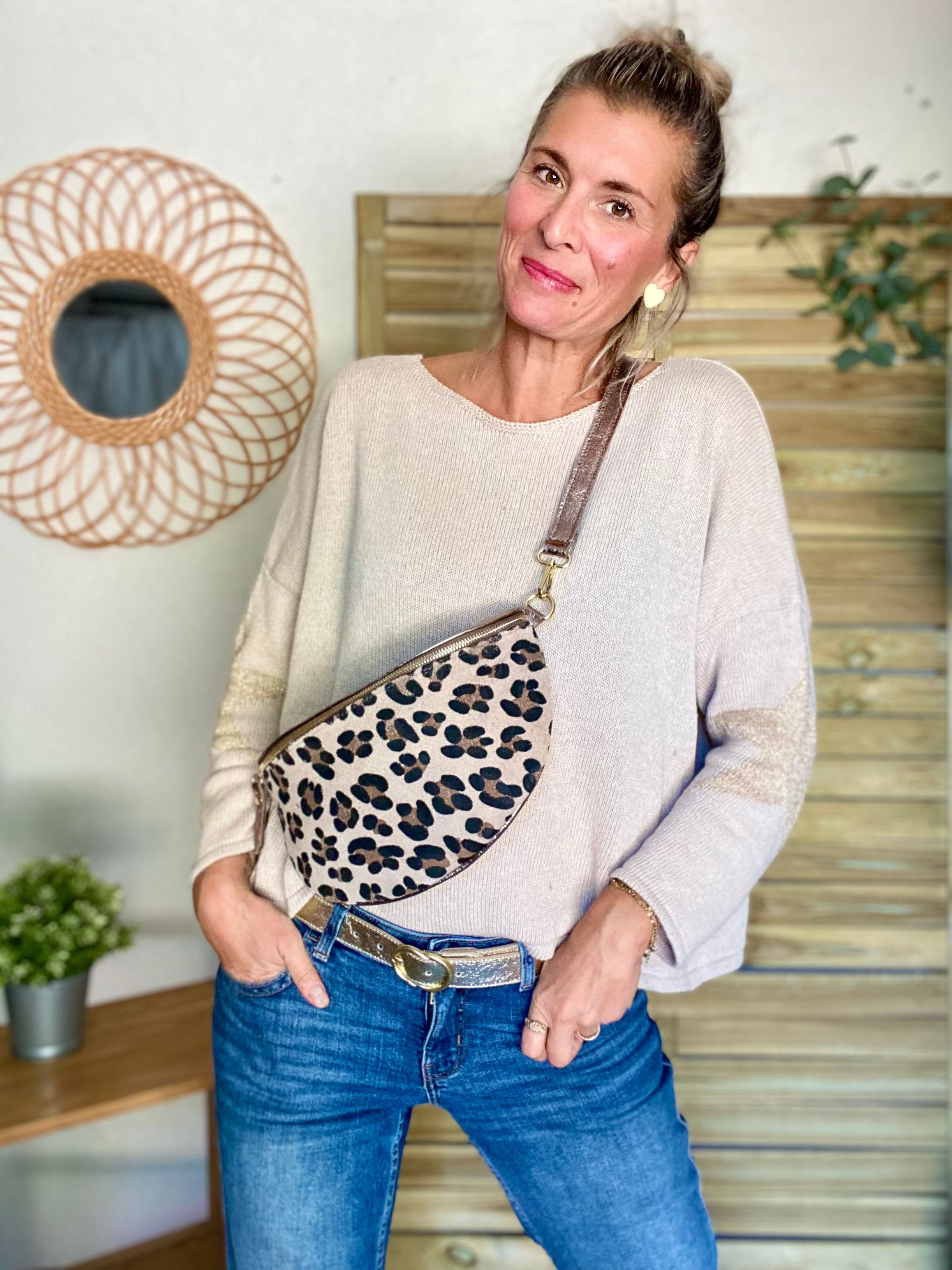 Sac banane XL en cuir 30cm - JANIS - Bronze Léo