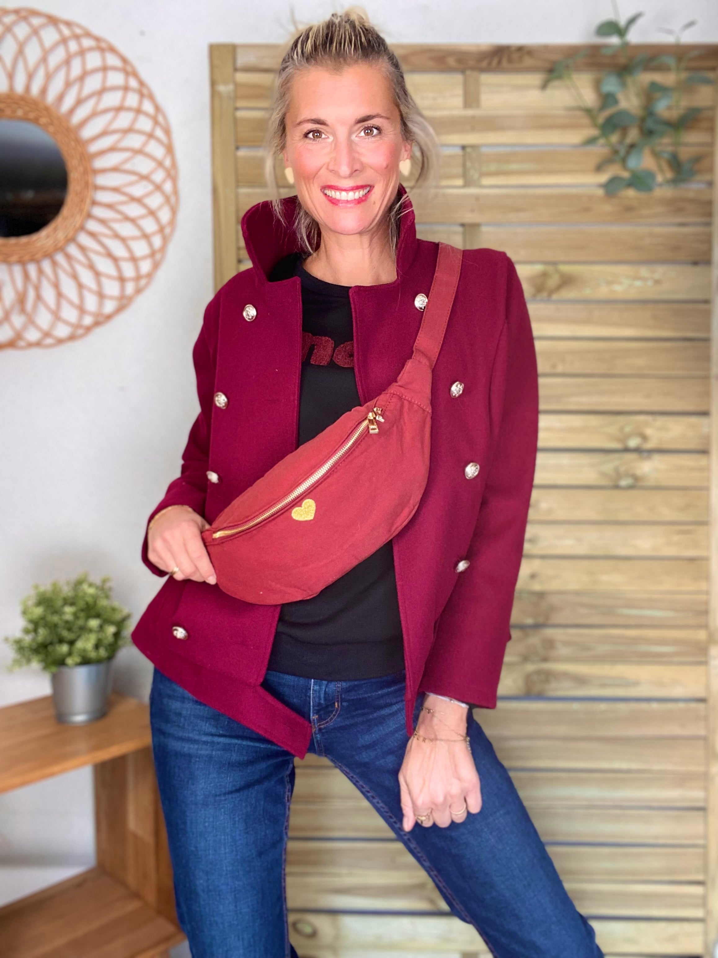 Sac banane en coton Coeur brodé 💛 CASSIDY - Bordeaux