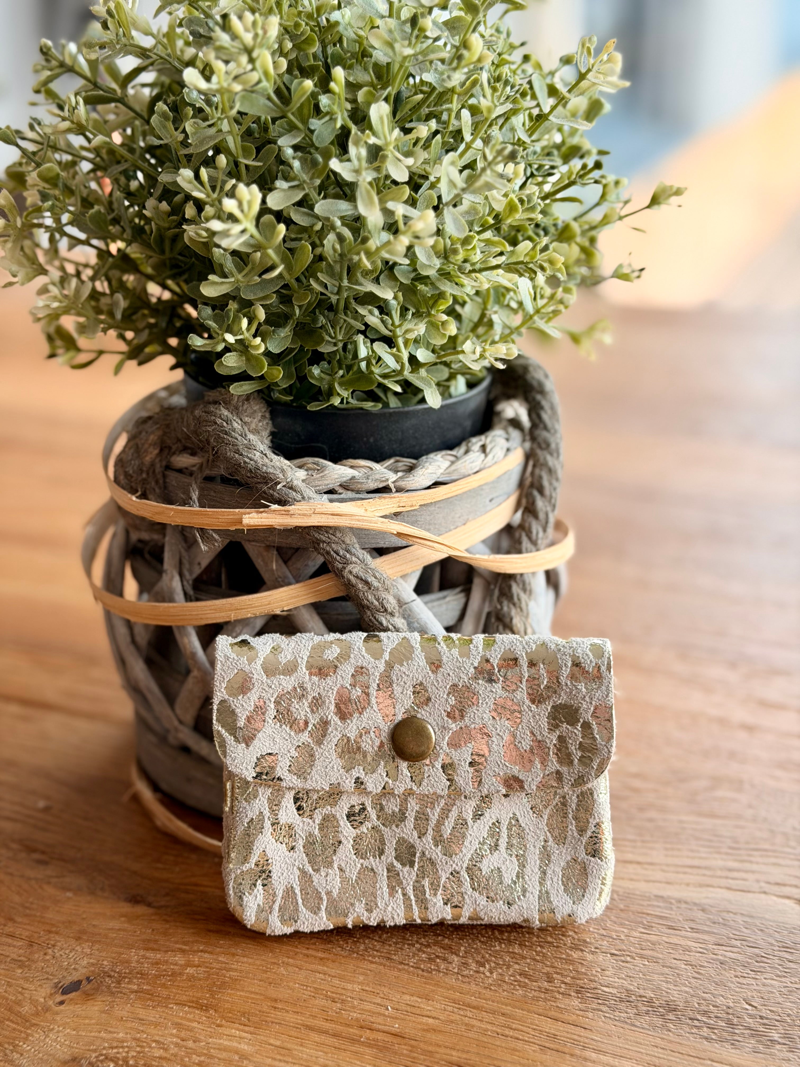 Porte monnaie / porte carte en cuir daim imprimé léo - ACHILLE