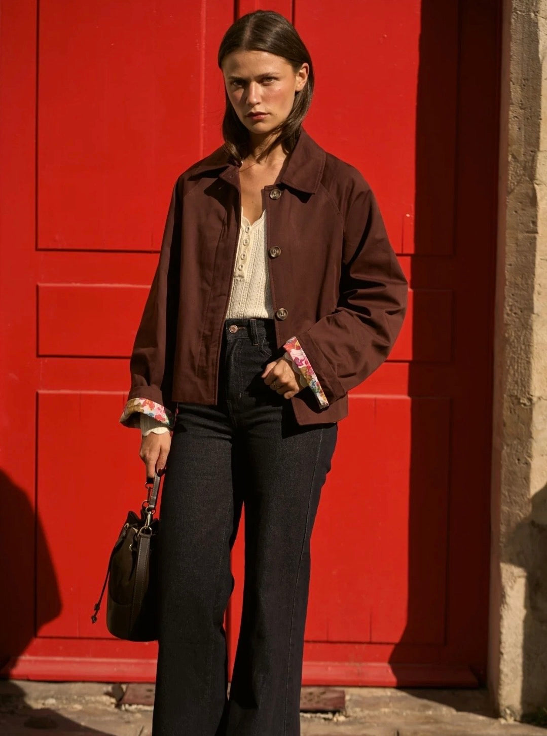 Veste Trench en coton Bordeaux fleuri - MAHAUT - LILI et LALA