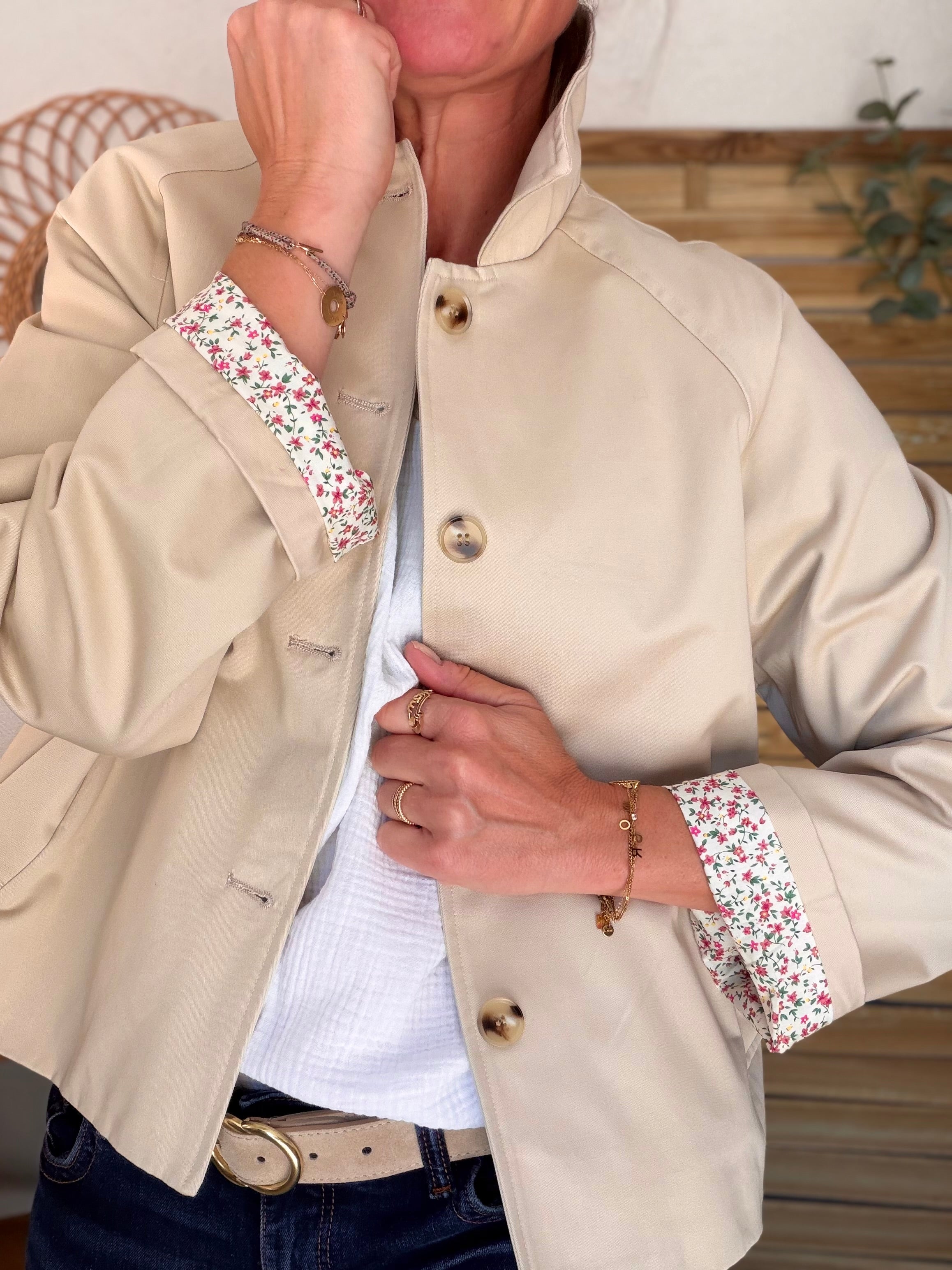 Veste Trench en coton avec Liberty - JOHAN Beige