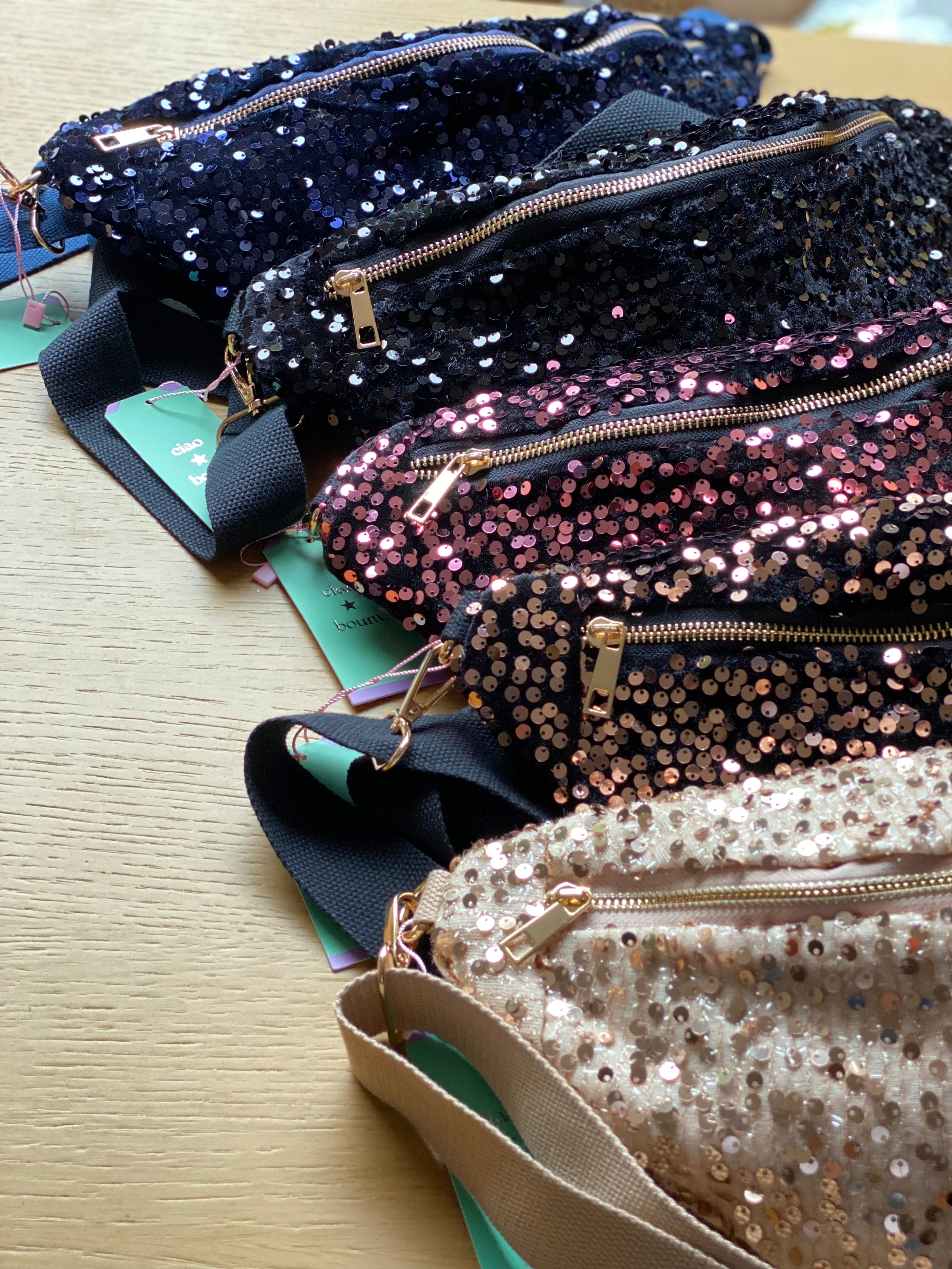 Sac banane L velours à sequins Ciao Boum - TAYLOR - Noir à sequins dorés