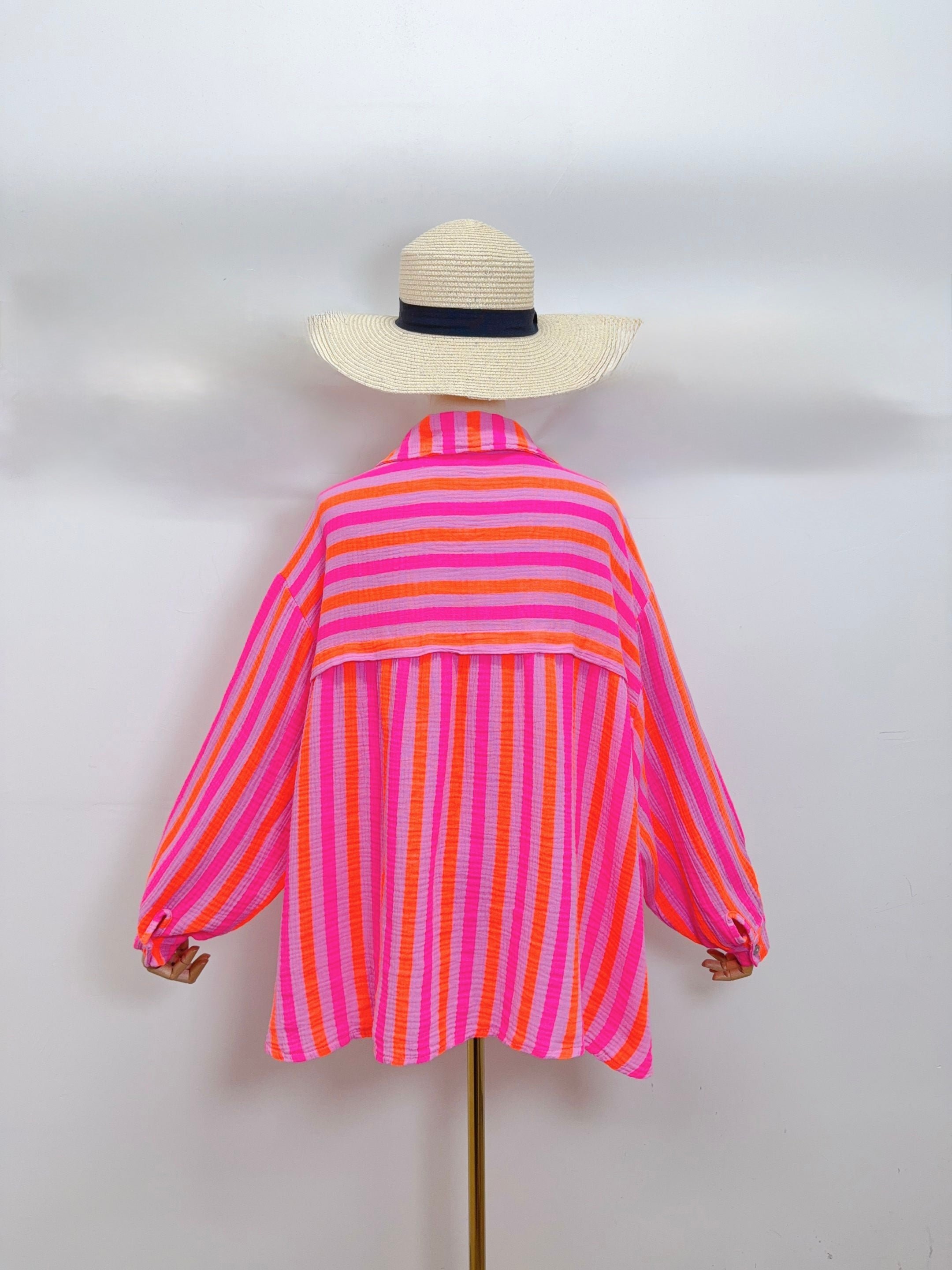 Chemise en gaze de coton rayée FÉLICIE Fluo Parme