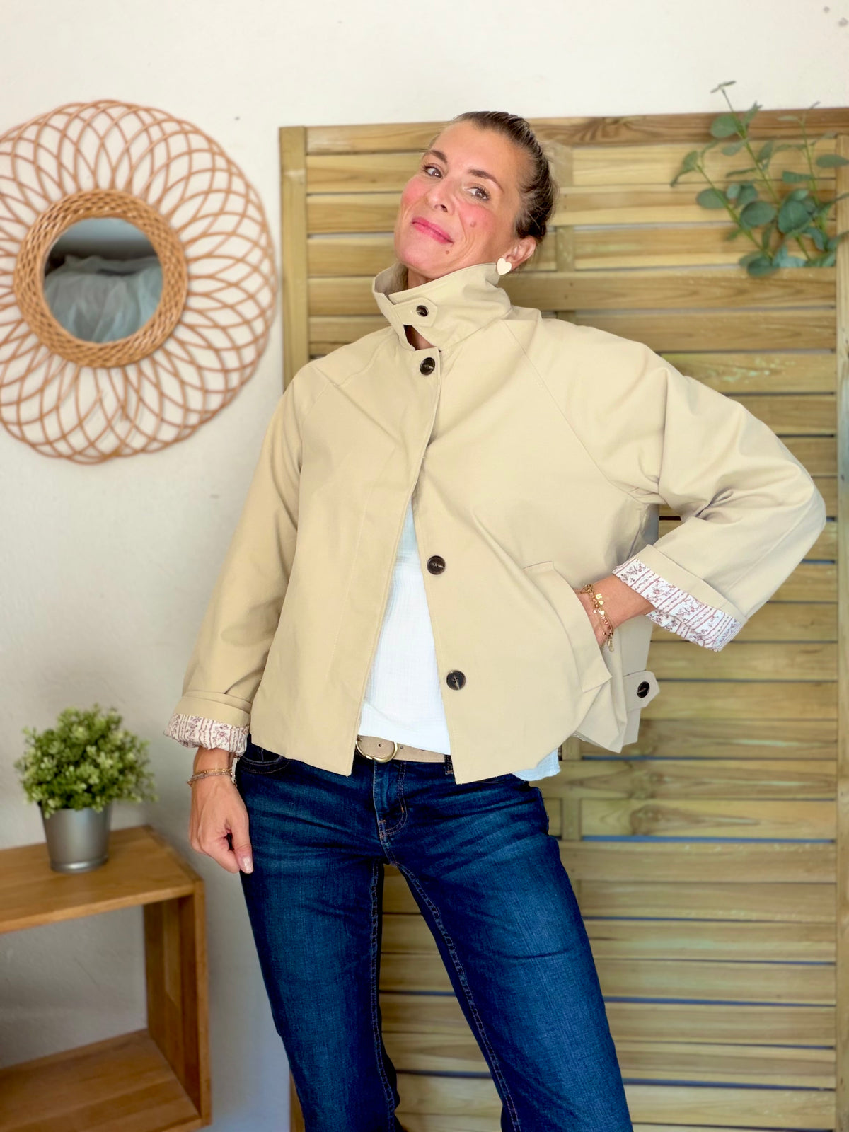 Veste Trench avec Liberty - MADELEINE Beige