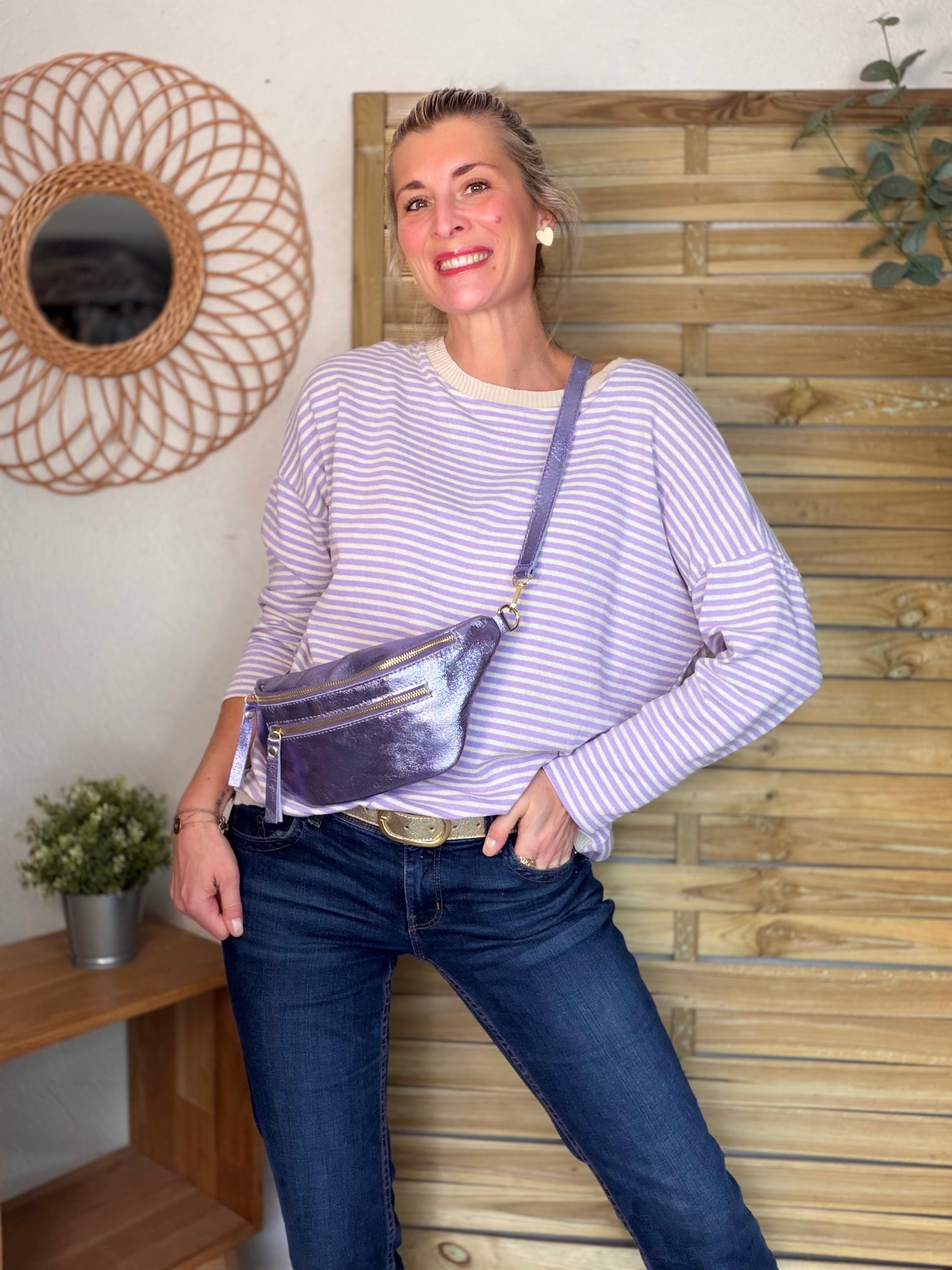 Pull fin rayé ample ROMANE - Lilas