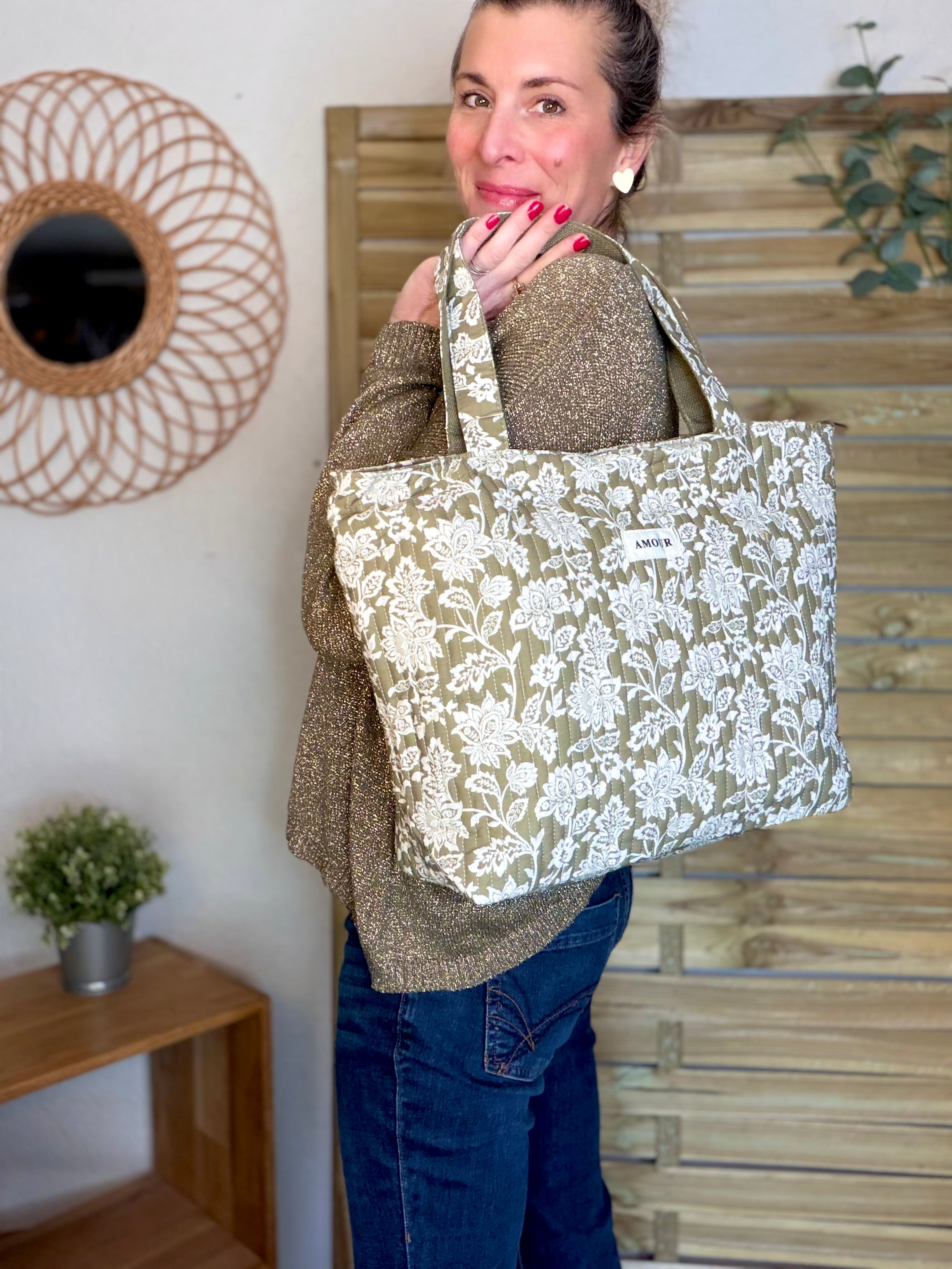 Sac cabas imprimé PIERCE - fleuri Kaki