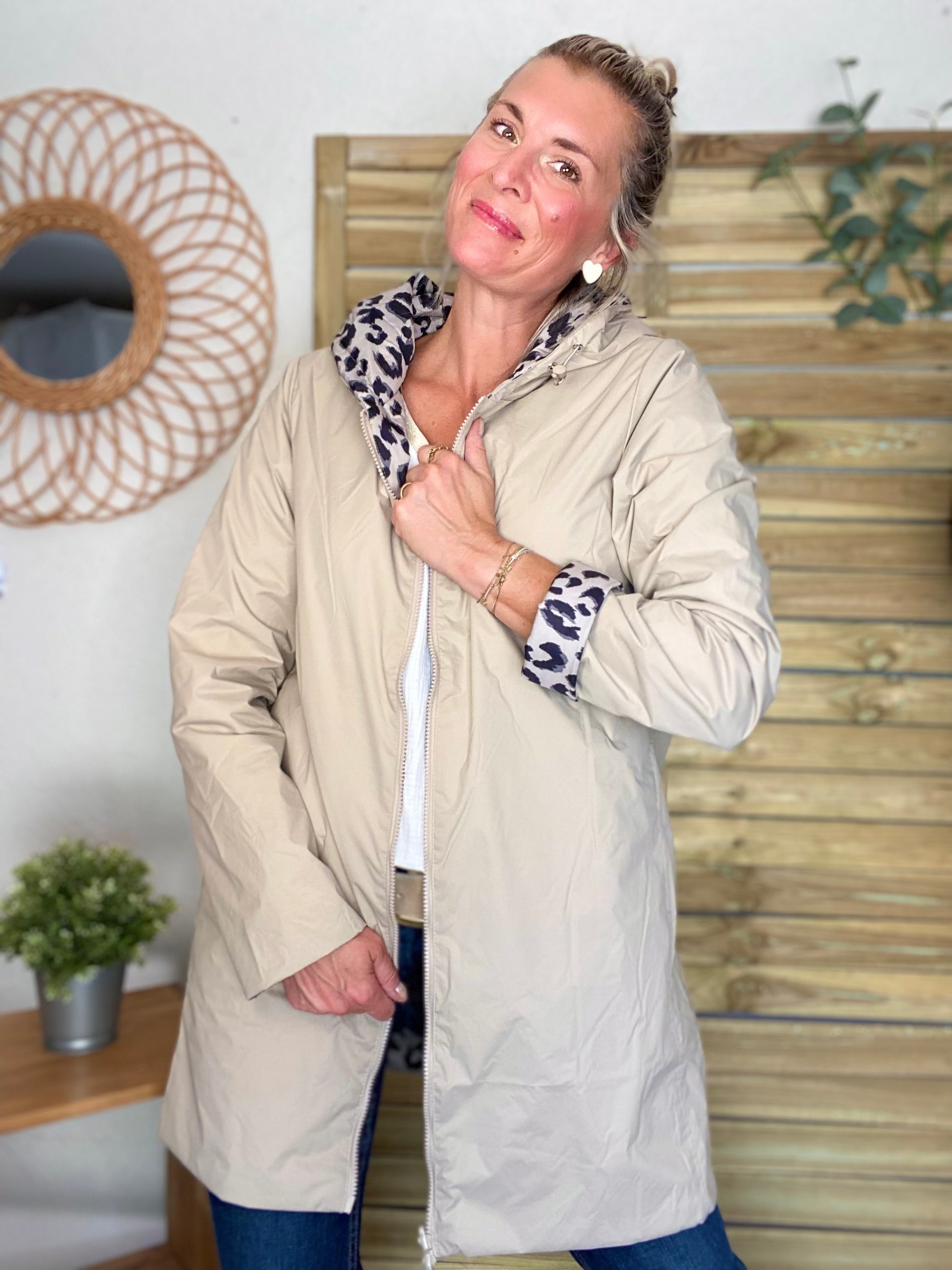 Imperméable réversible rembourré LOUISON LONG - Beige / Léo - LAURA JO
