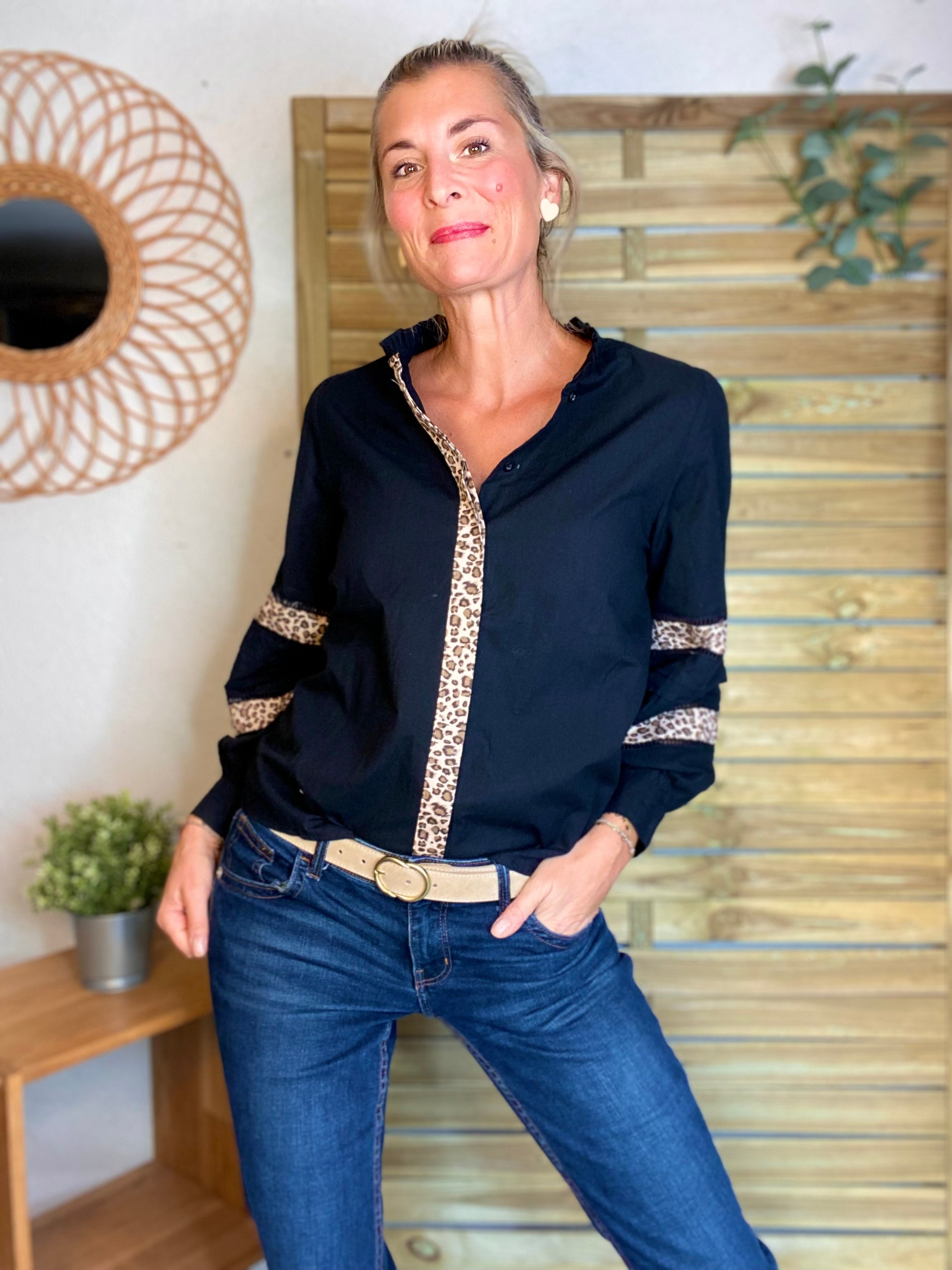 ⚡️ ARRIVAGE - Chemise coton détails Léo 🐆 SCARLETT Noir