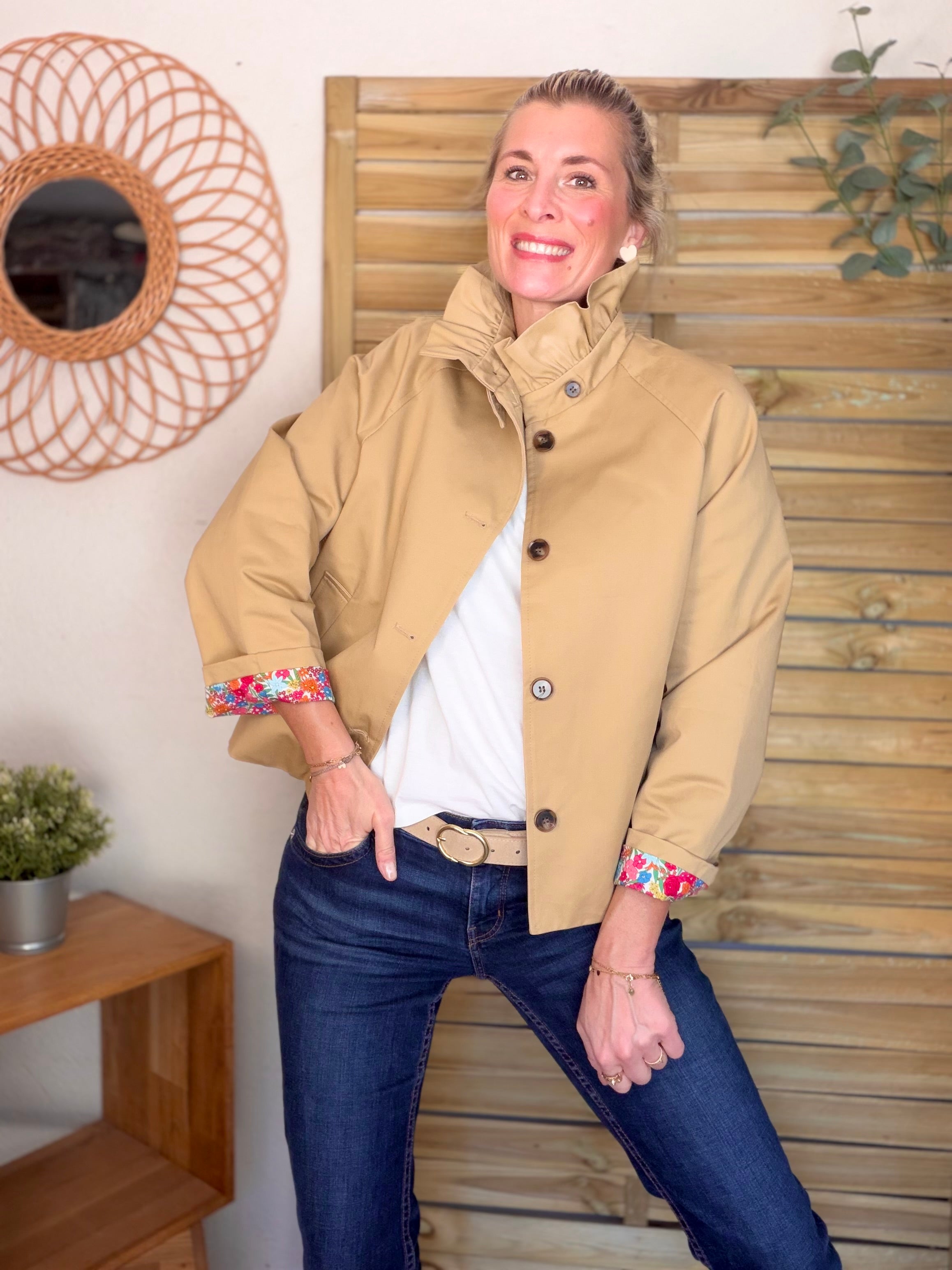 Veste Trench col victorien avec Liberty - VICKY Camel clair