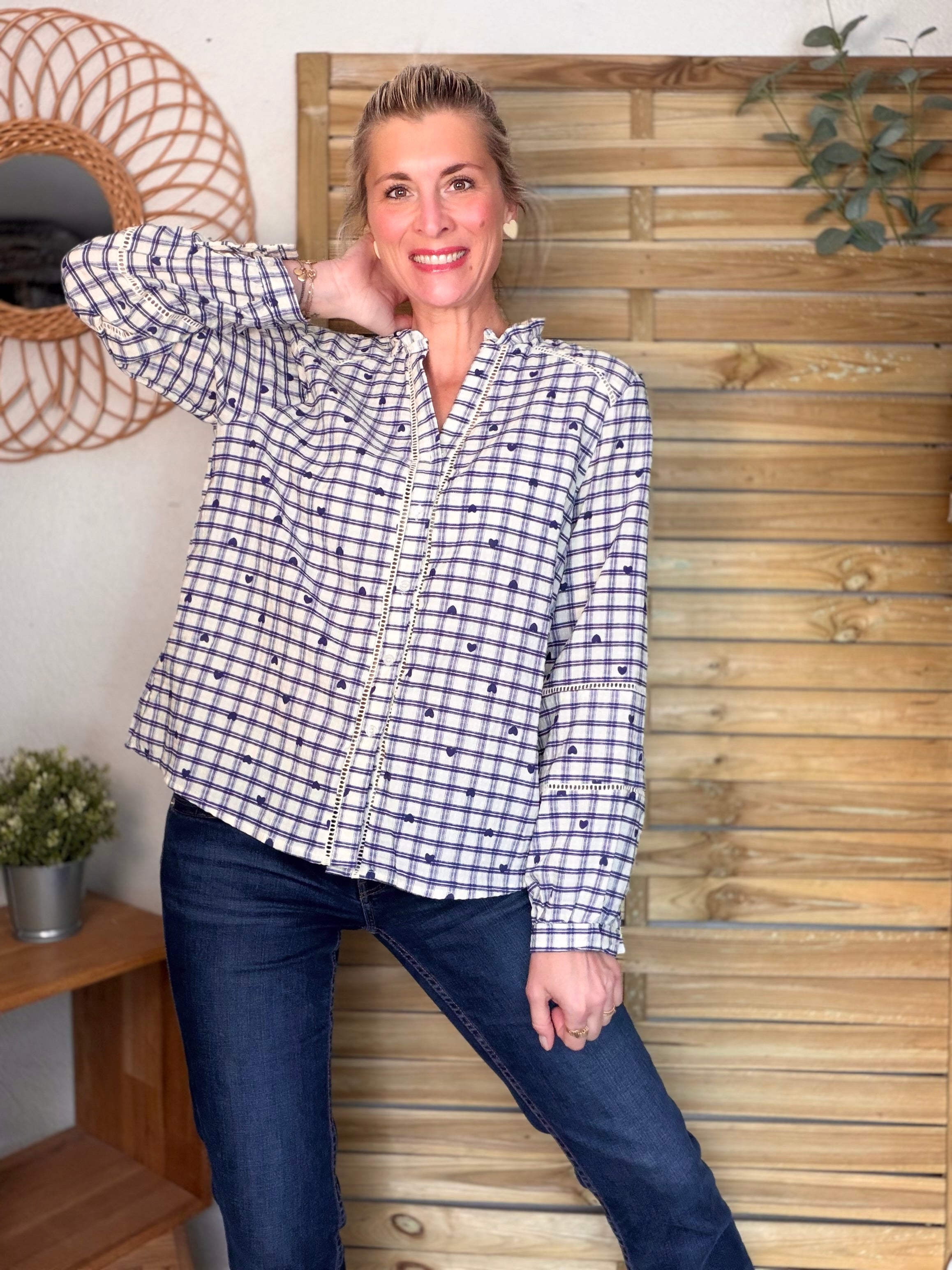 ⚡️ARRIVAGE - Blouse à carreaux et cœurs 💙 LYA bleue