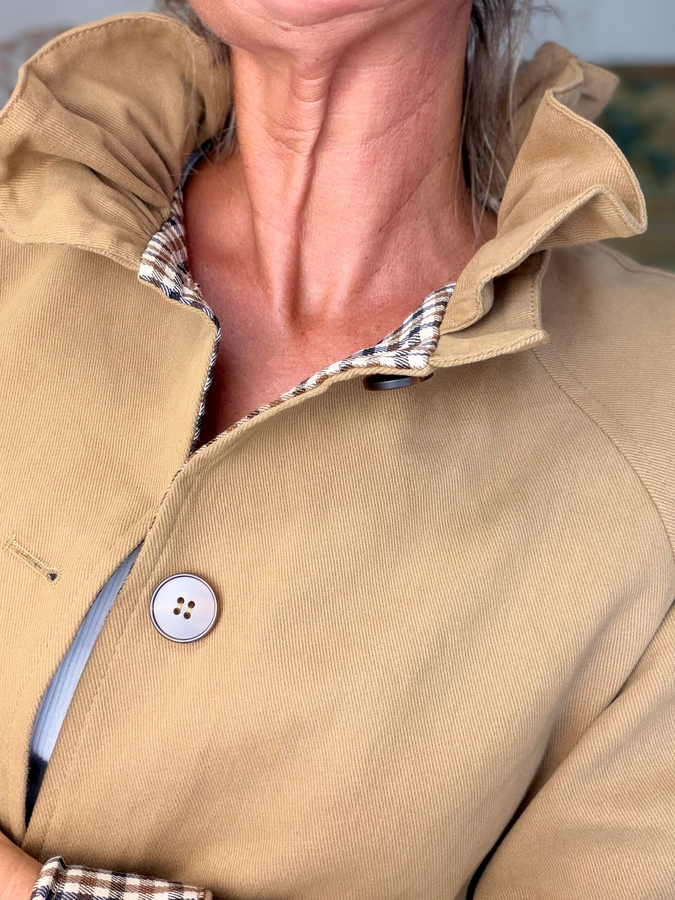 Veste toile coton col victorien avec vichy - GABY