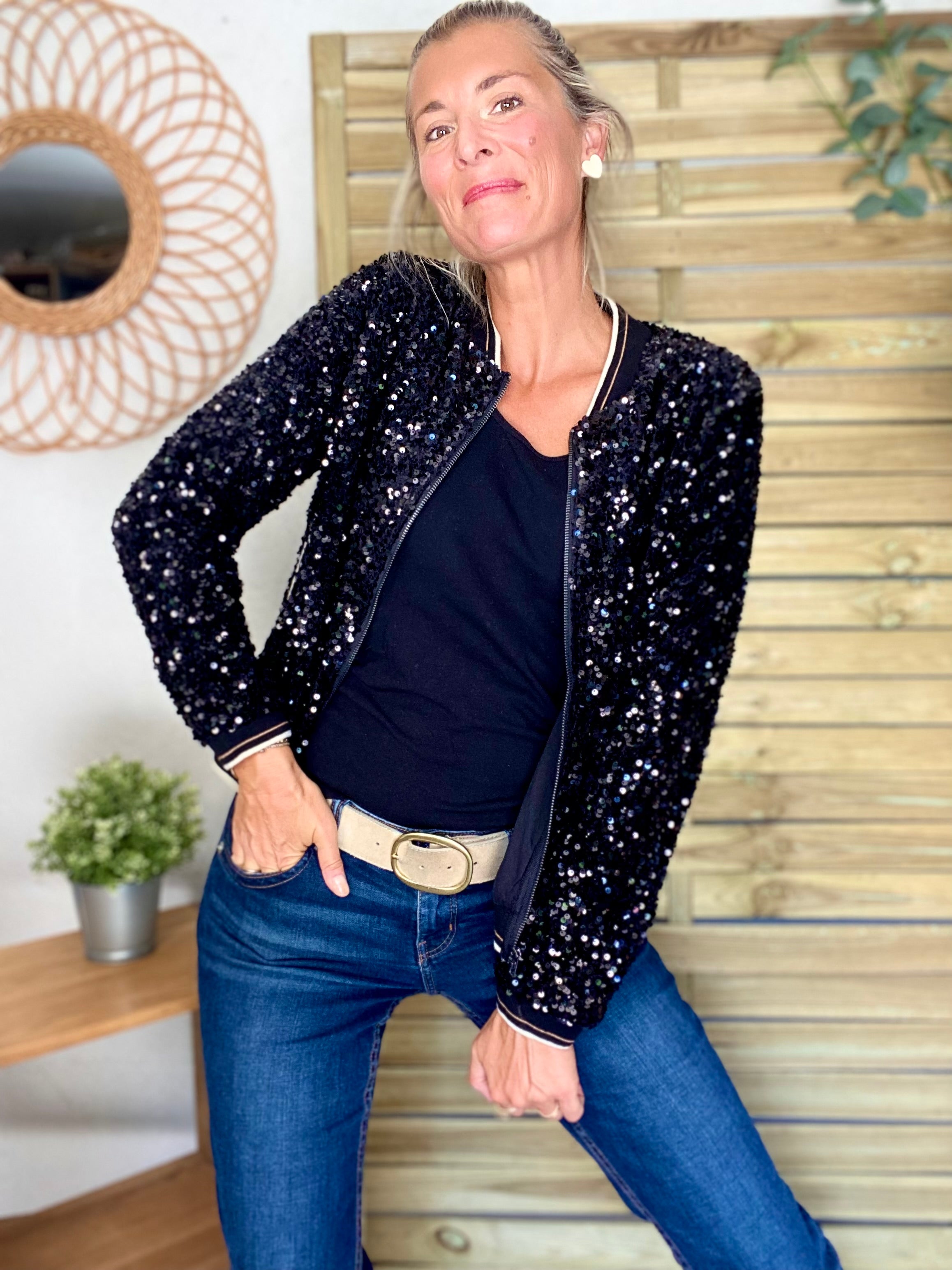 Veste bombers avec sequins Noirs KIM