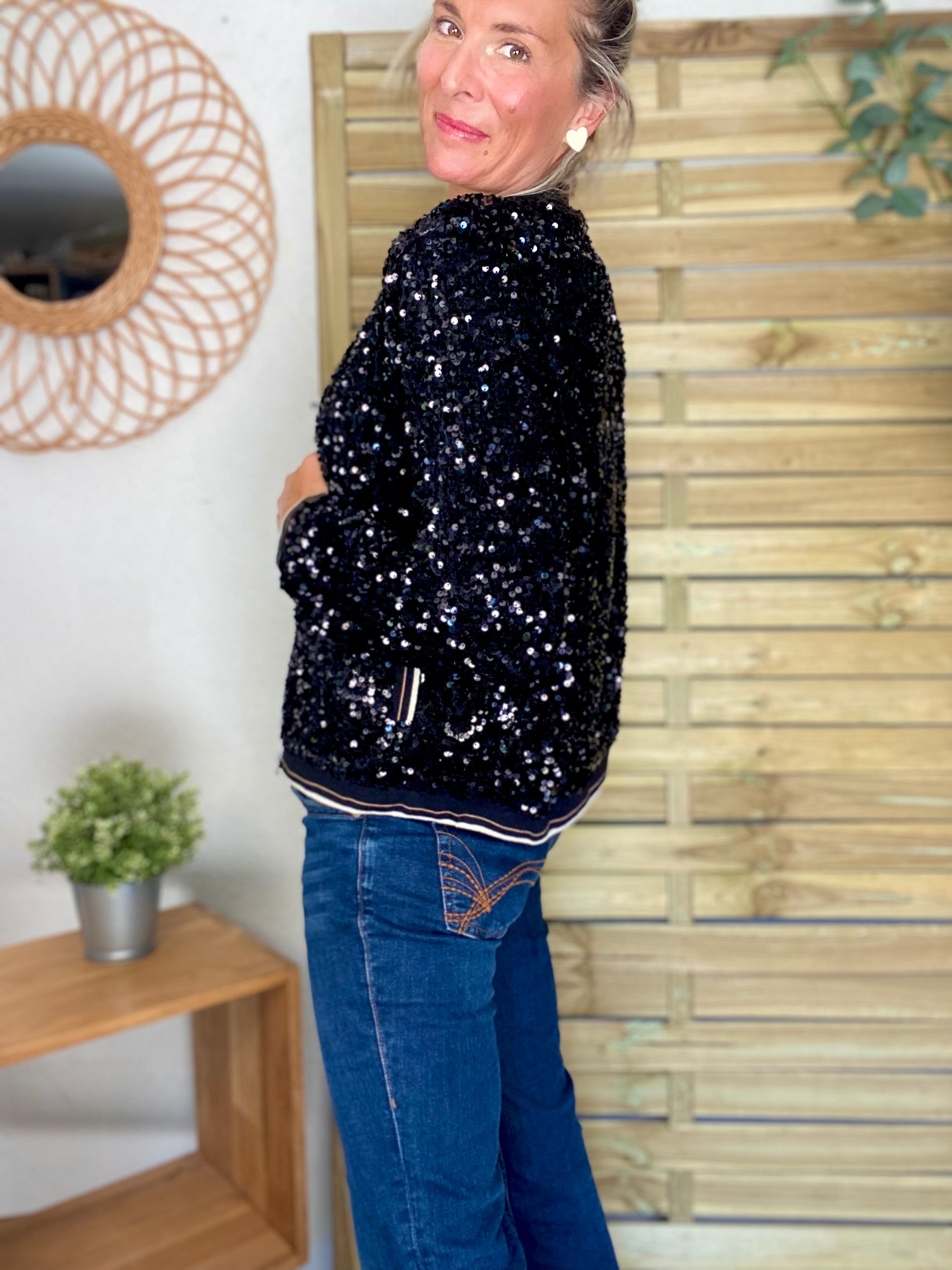 Veste bombers avec sequins Noirs KIM