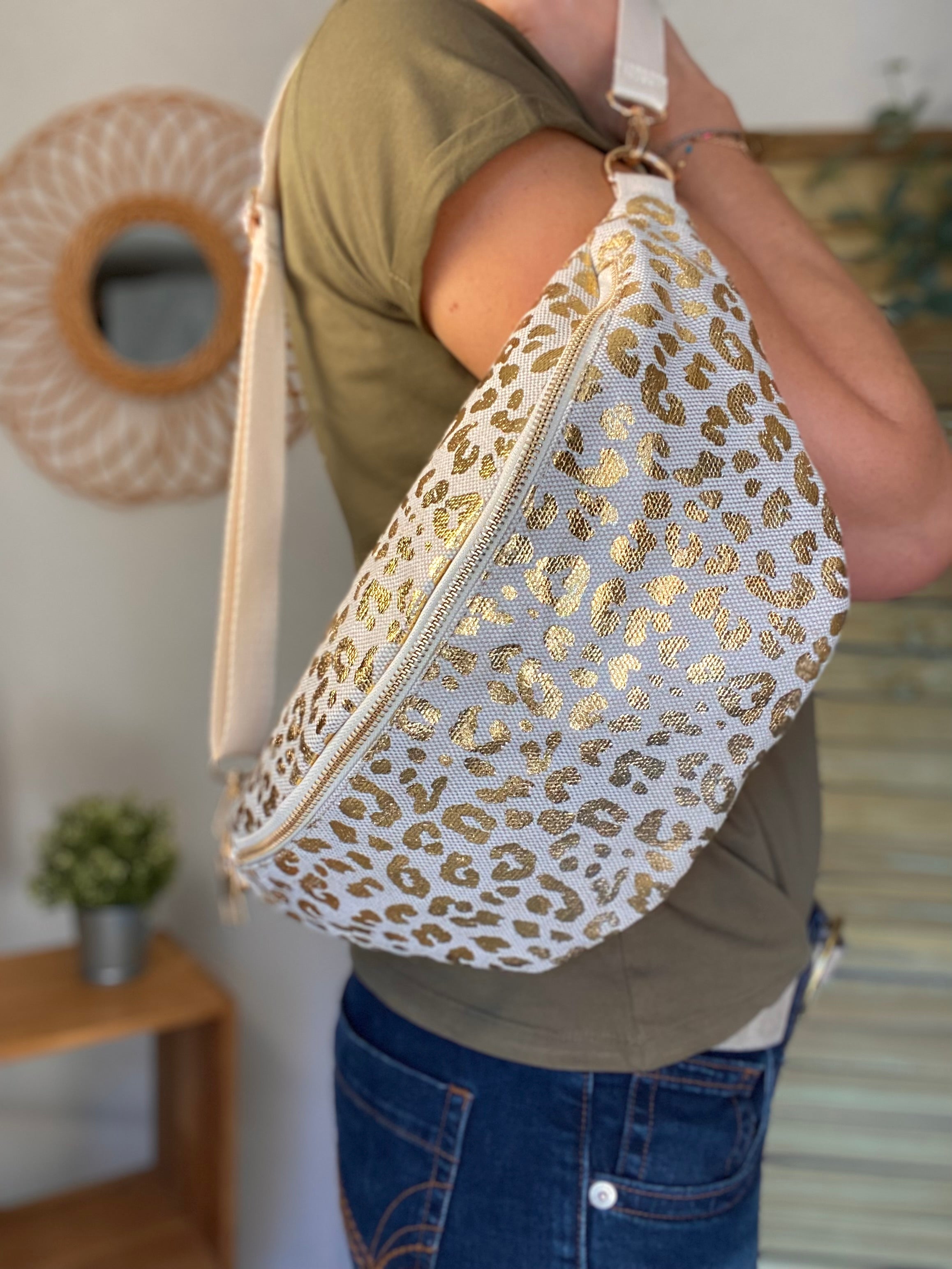 Sac banane XL en toile léo Doré pailleté - KATE