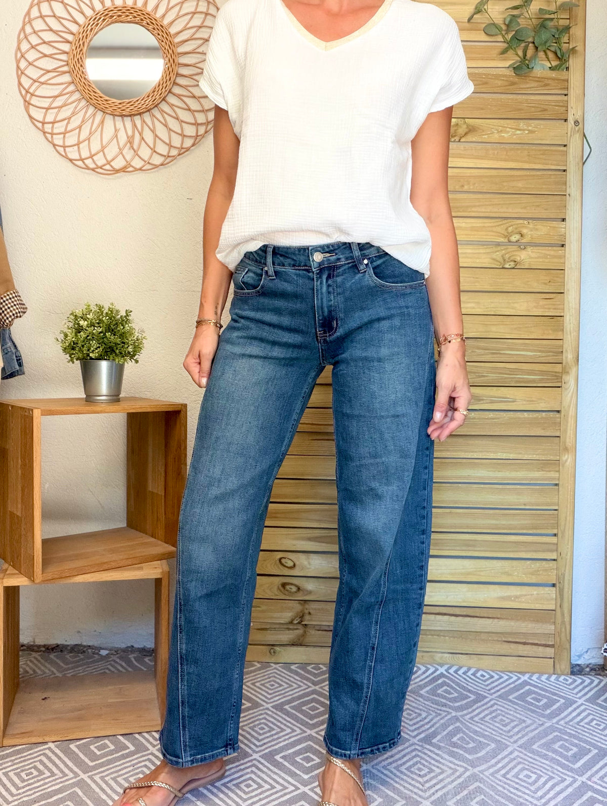 Pantalon Jean coupe barrel LÉON Bleu