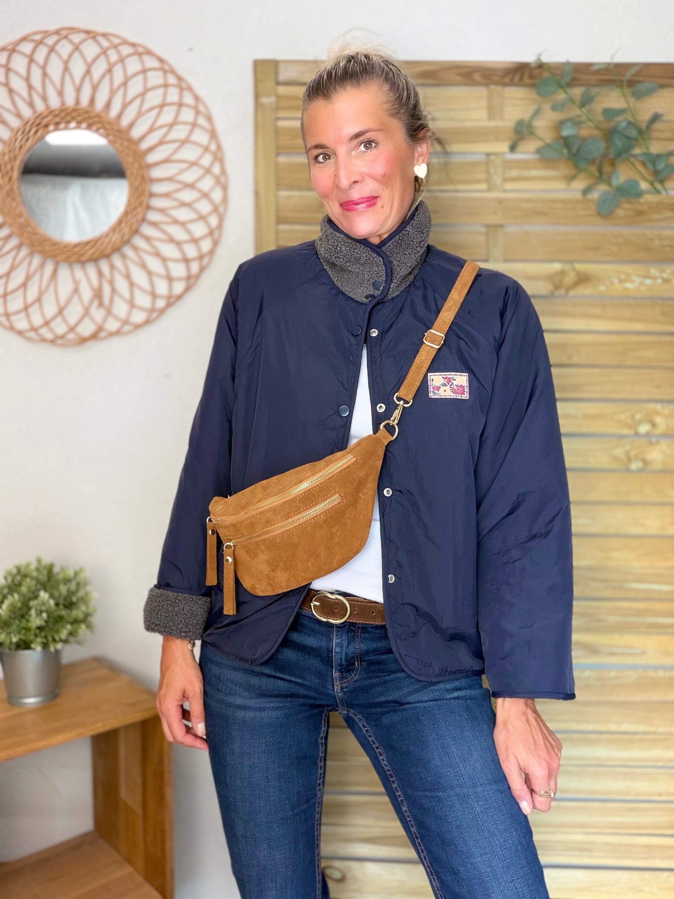 Veste matelassée réversible Sherpa AMÉLIE Bleu marine / Gris