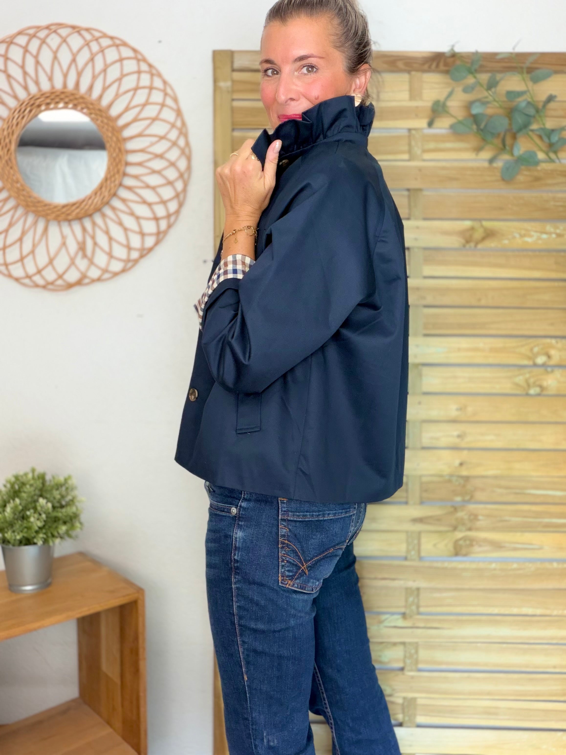 Veste Trench col victorien, doublure carreaux - VICTORIA Bleu marine