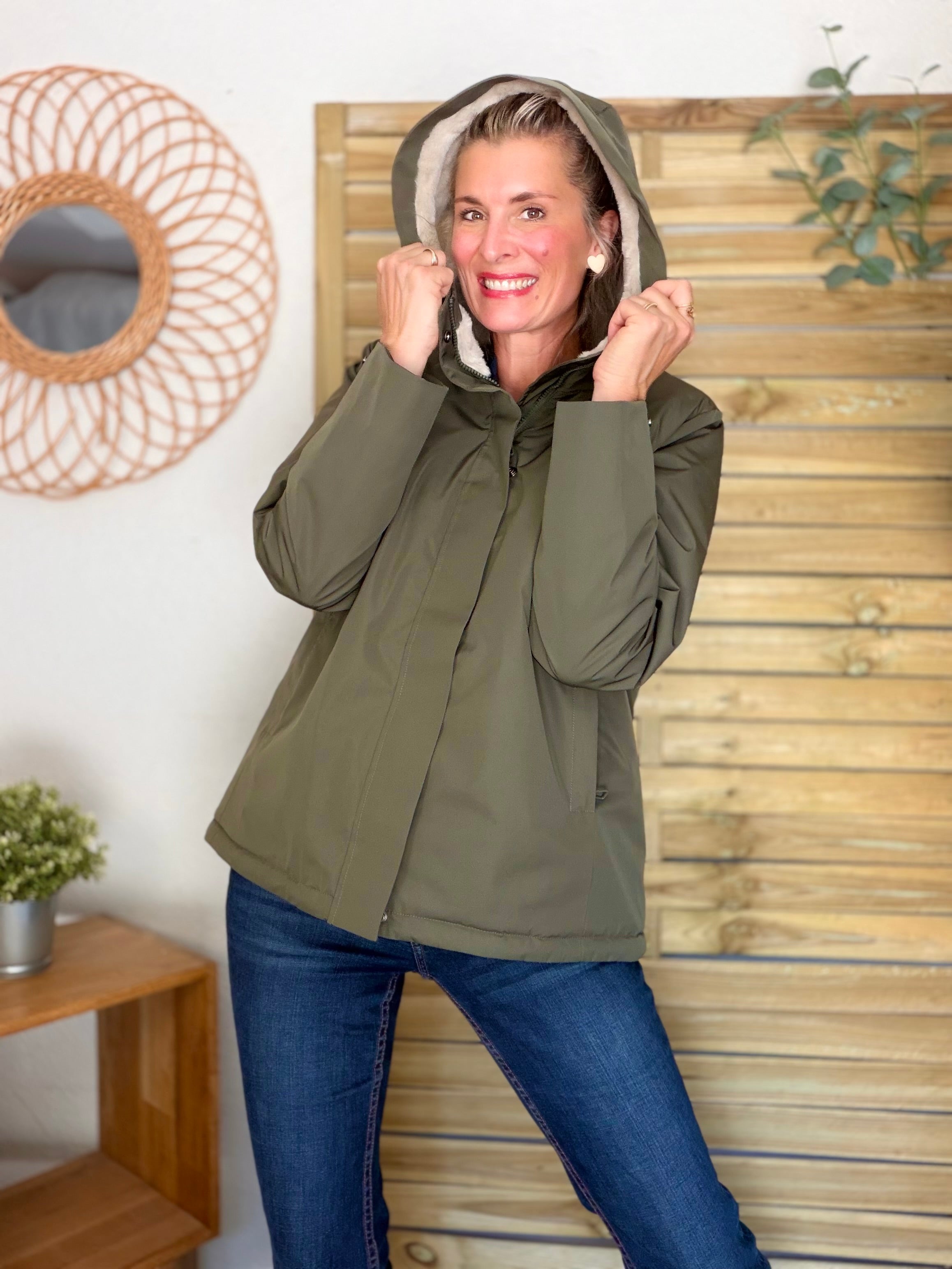 LAURA JO - Parka fourrée imperméable AMBRE MI-LONG - Kaki / Beige