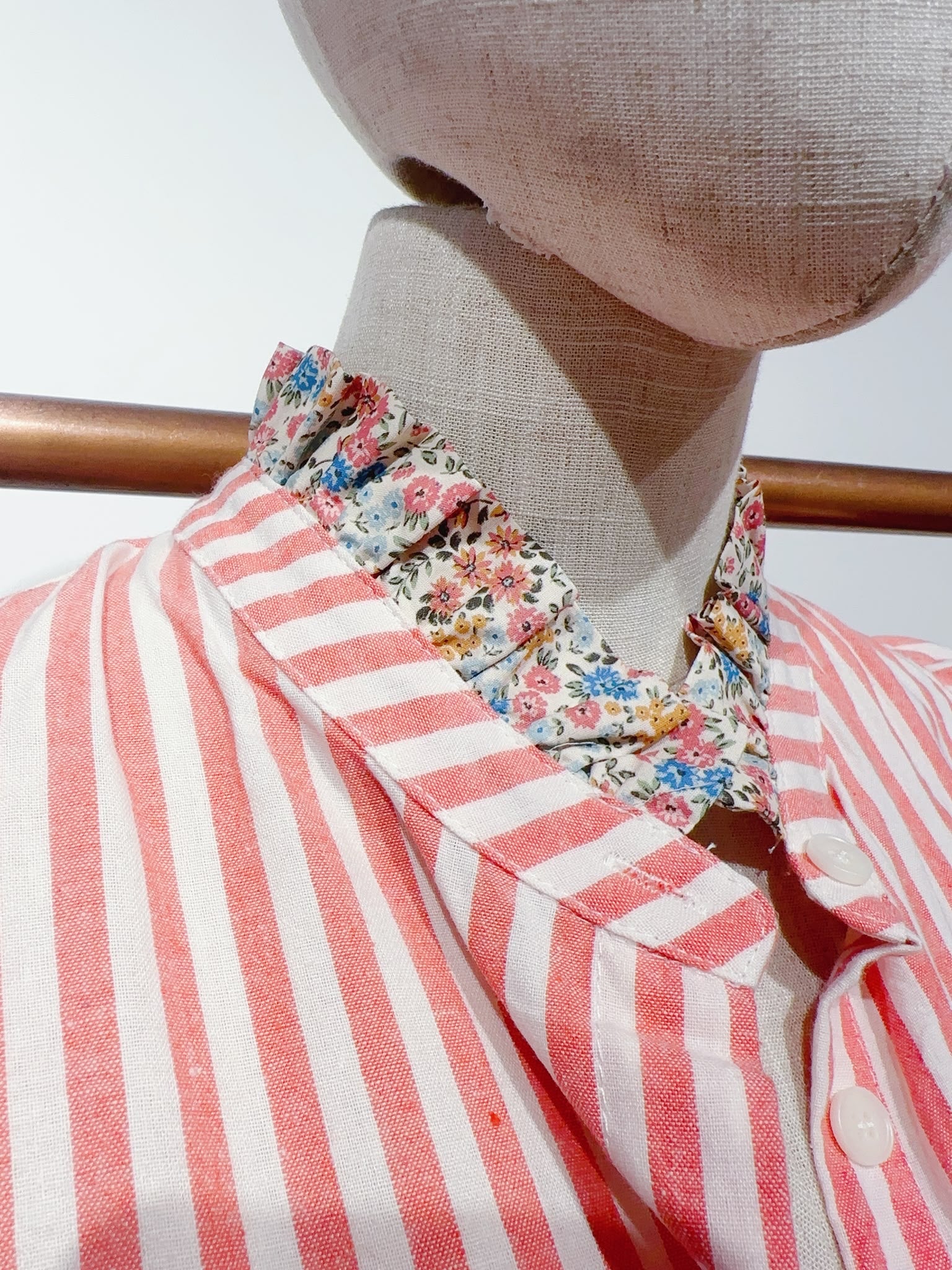 Blouse rayée, col Liberty, manches volantées CHARLINE