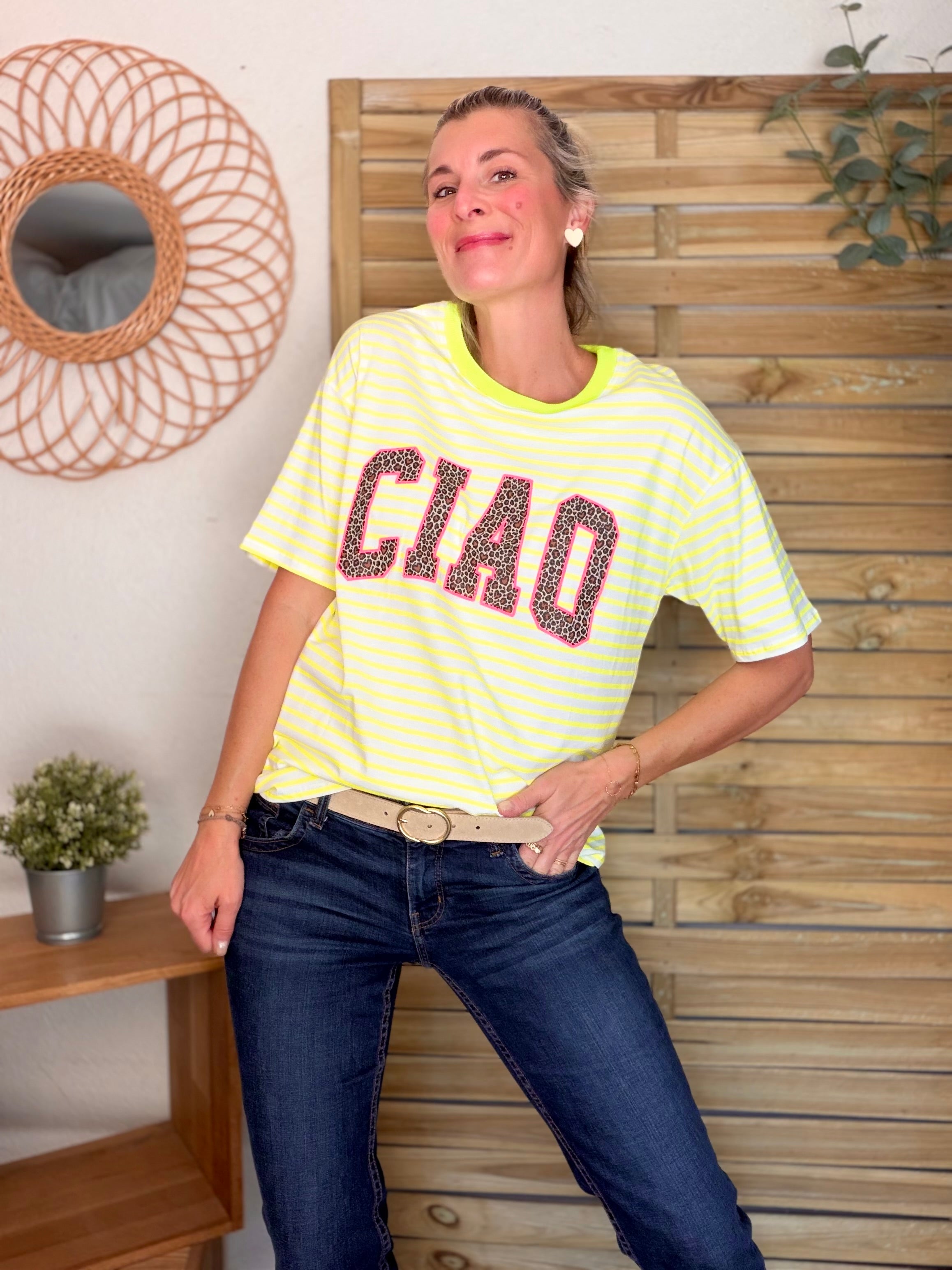Tee shirt rayé CIAO Léo Jaune fluo