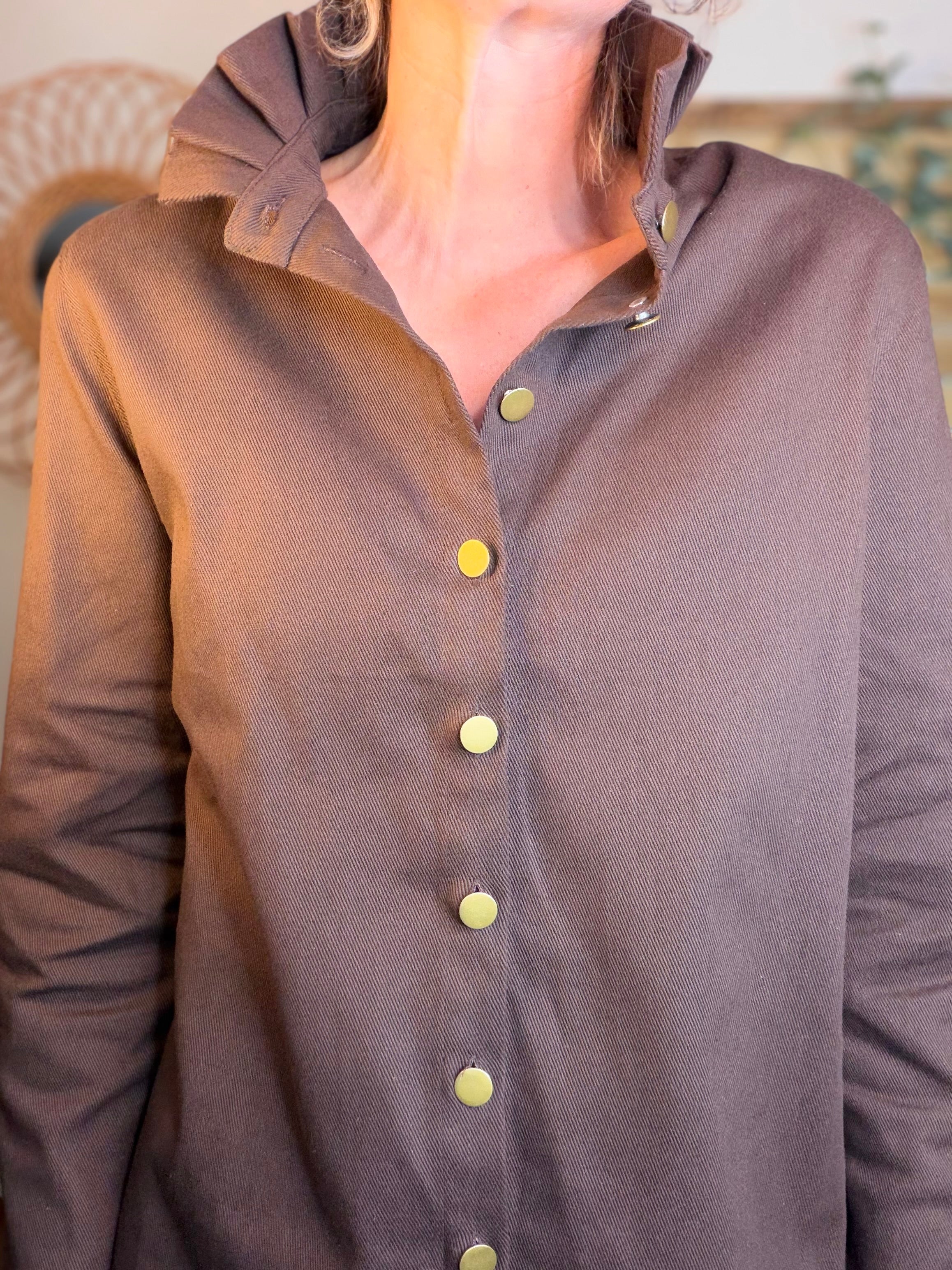 ⚡️ ARRIVAGE - Veste / Chemise en coton, col victorien volanté Beige taupe HILLARY - Choco