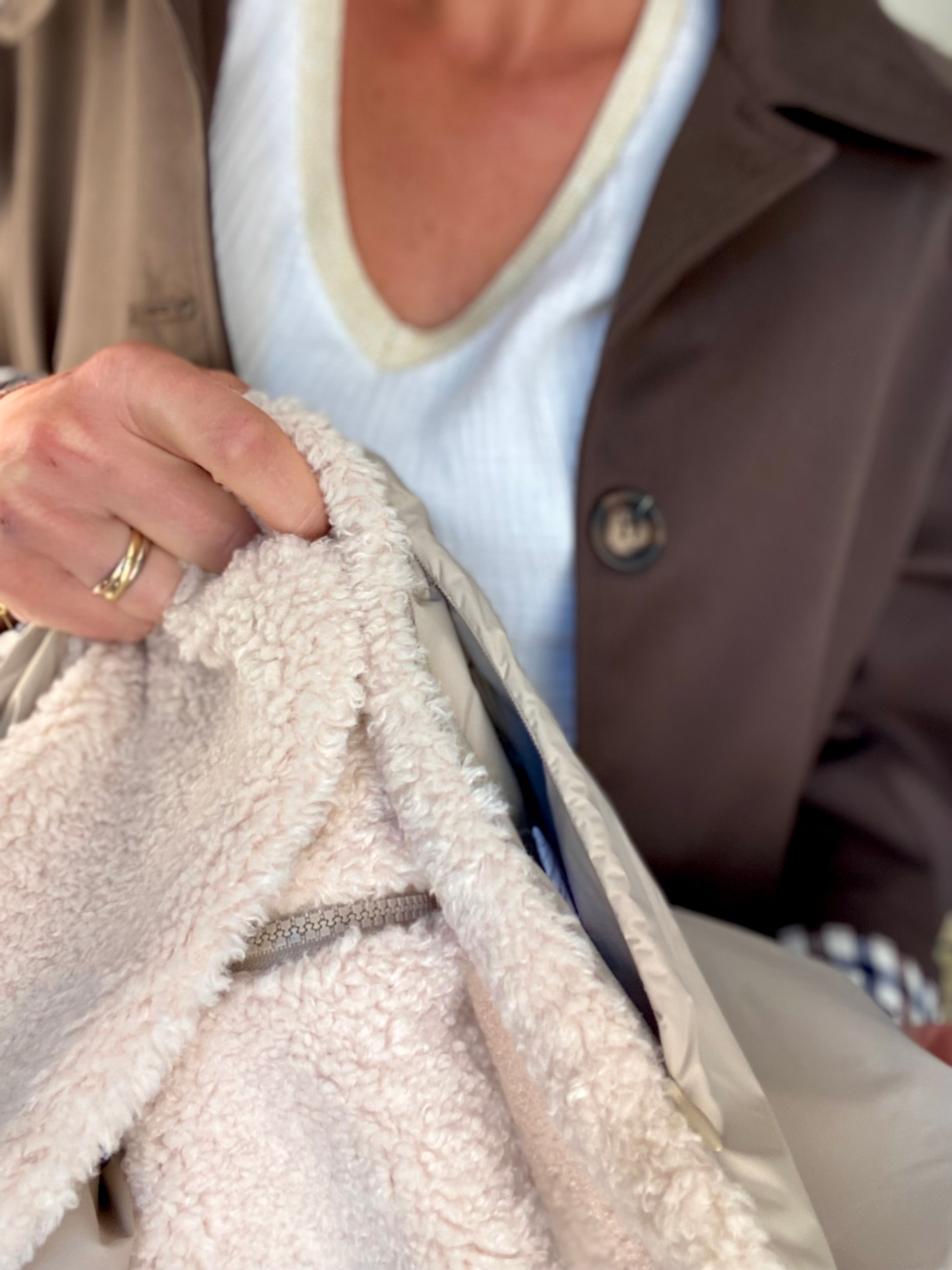 Col capuche amovible réversible TONY - LAURA JO - Beige / Sherpa écru