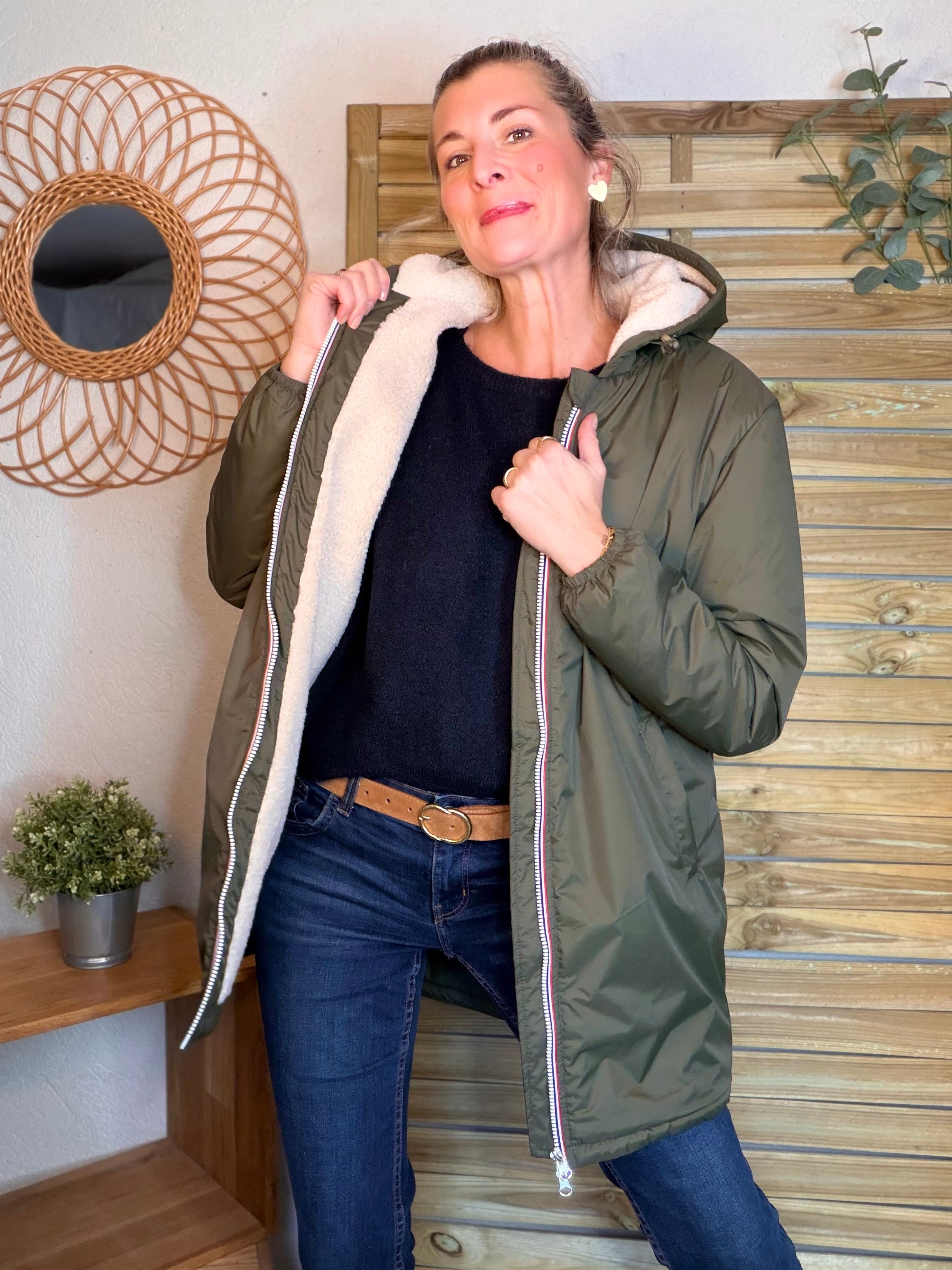 Parka Imperméable LOUISE LONG Sherpa écru - Kaki - LAURA JO