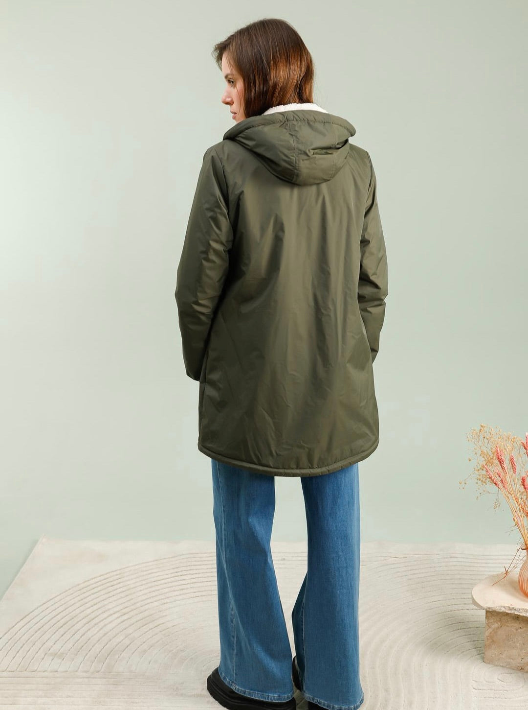 Parka Imperméable LOUISE LONG Sherpa écru - Kaki - LAURA JO