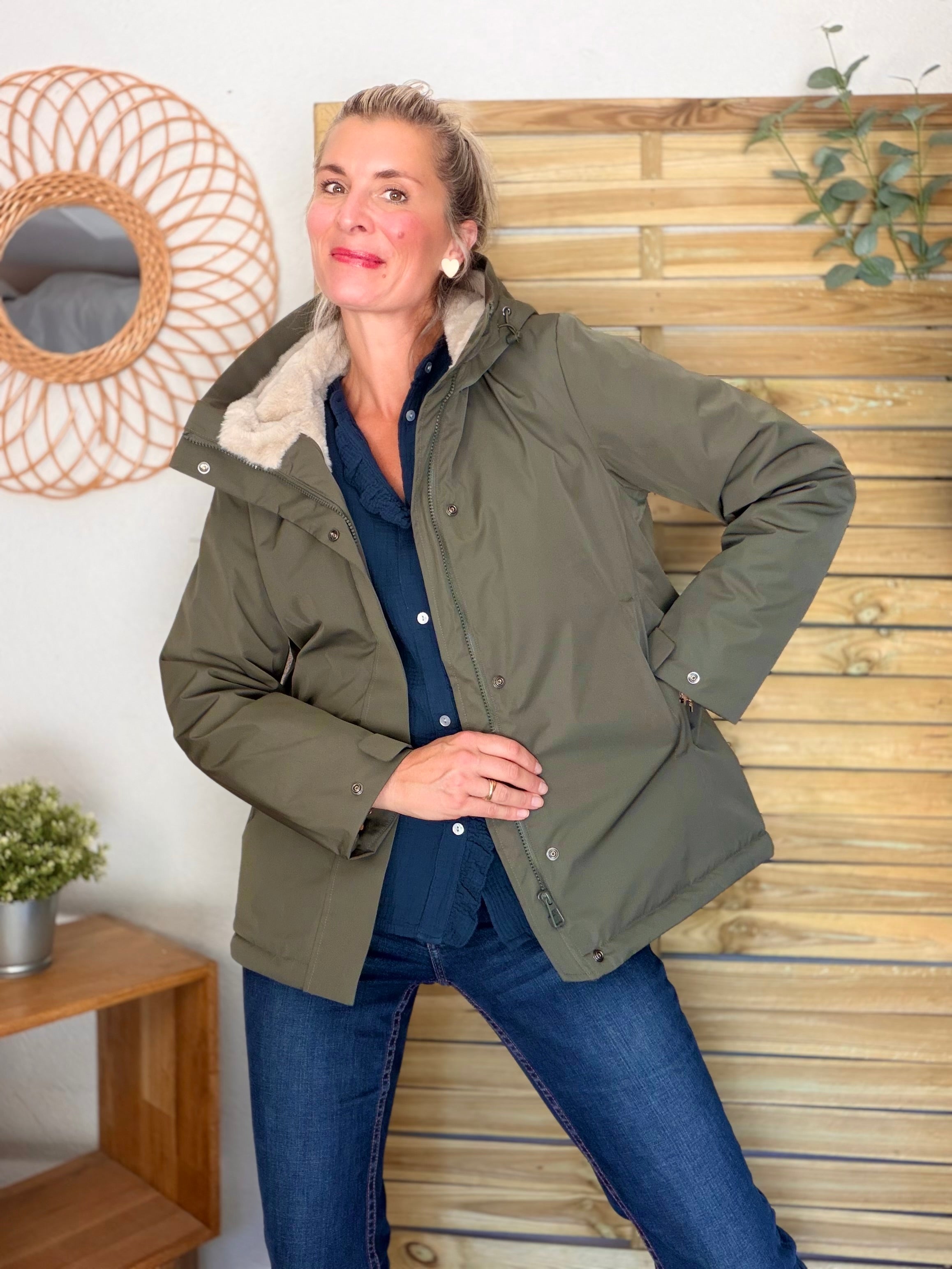 LAURA JO - Parka fourrée imperméable AMBRE MI-LONG - Kaki / Beige