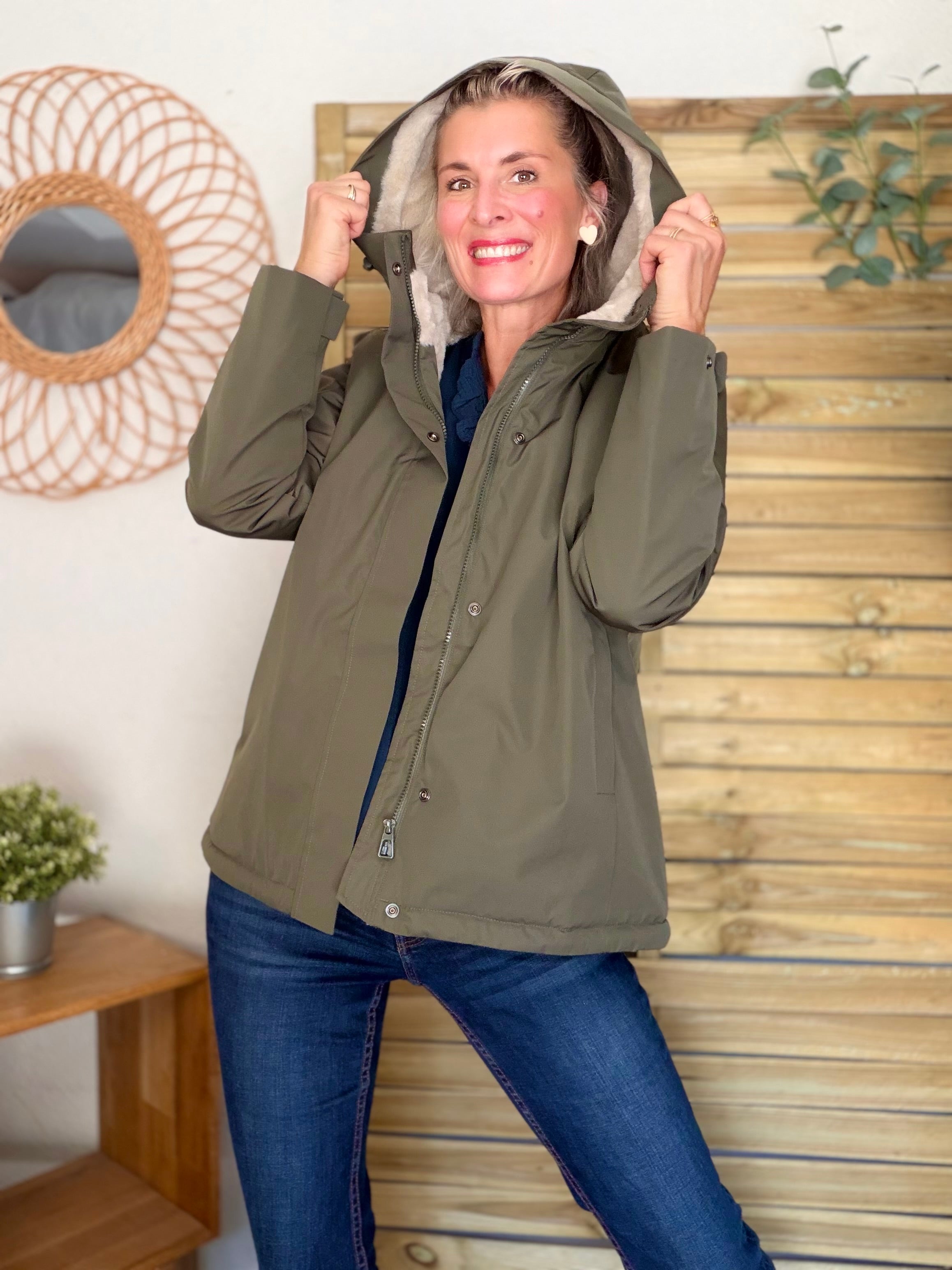LAURA JO - Parka fourrée imperméable AMBRE MI-LONG - Kaki / Beige