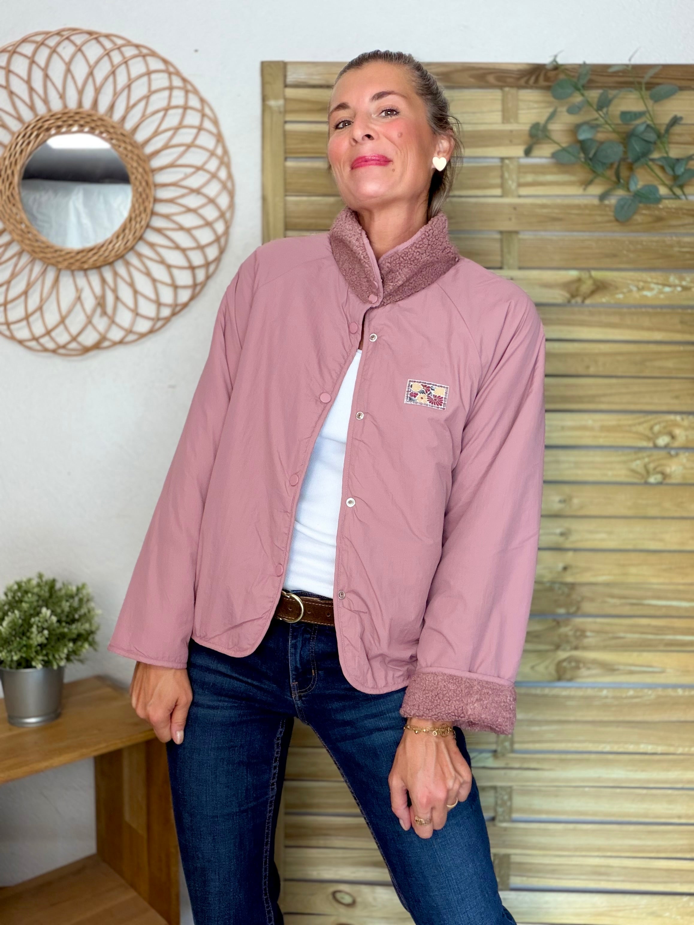 Veste matelassée réversible Sherpa AMÉLIE Vieux rose