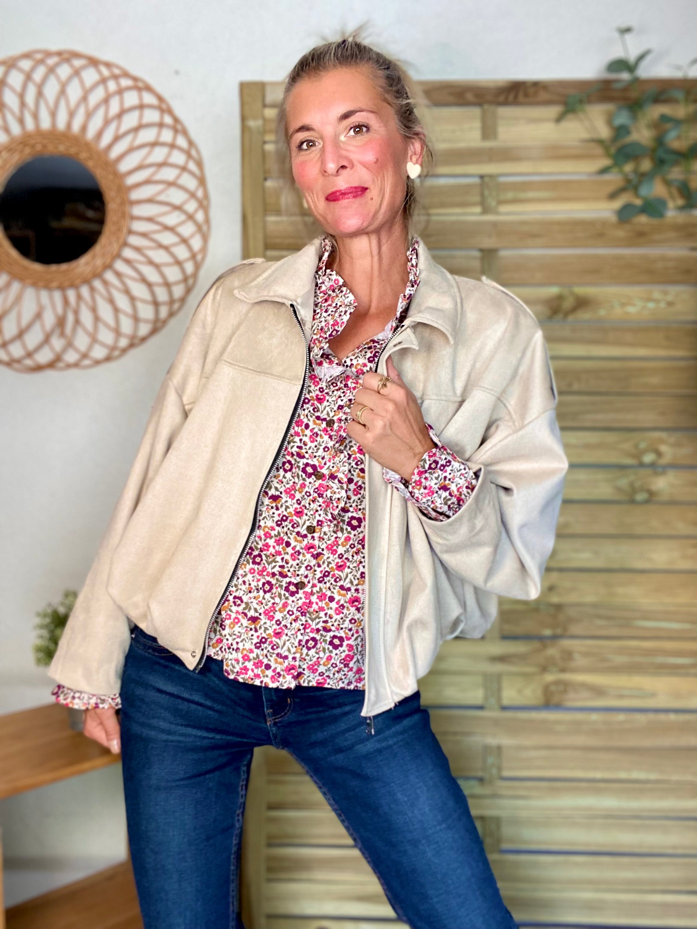 Chemise imprimé Liberty rose, col victorien volanté HÉLOÏSE