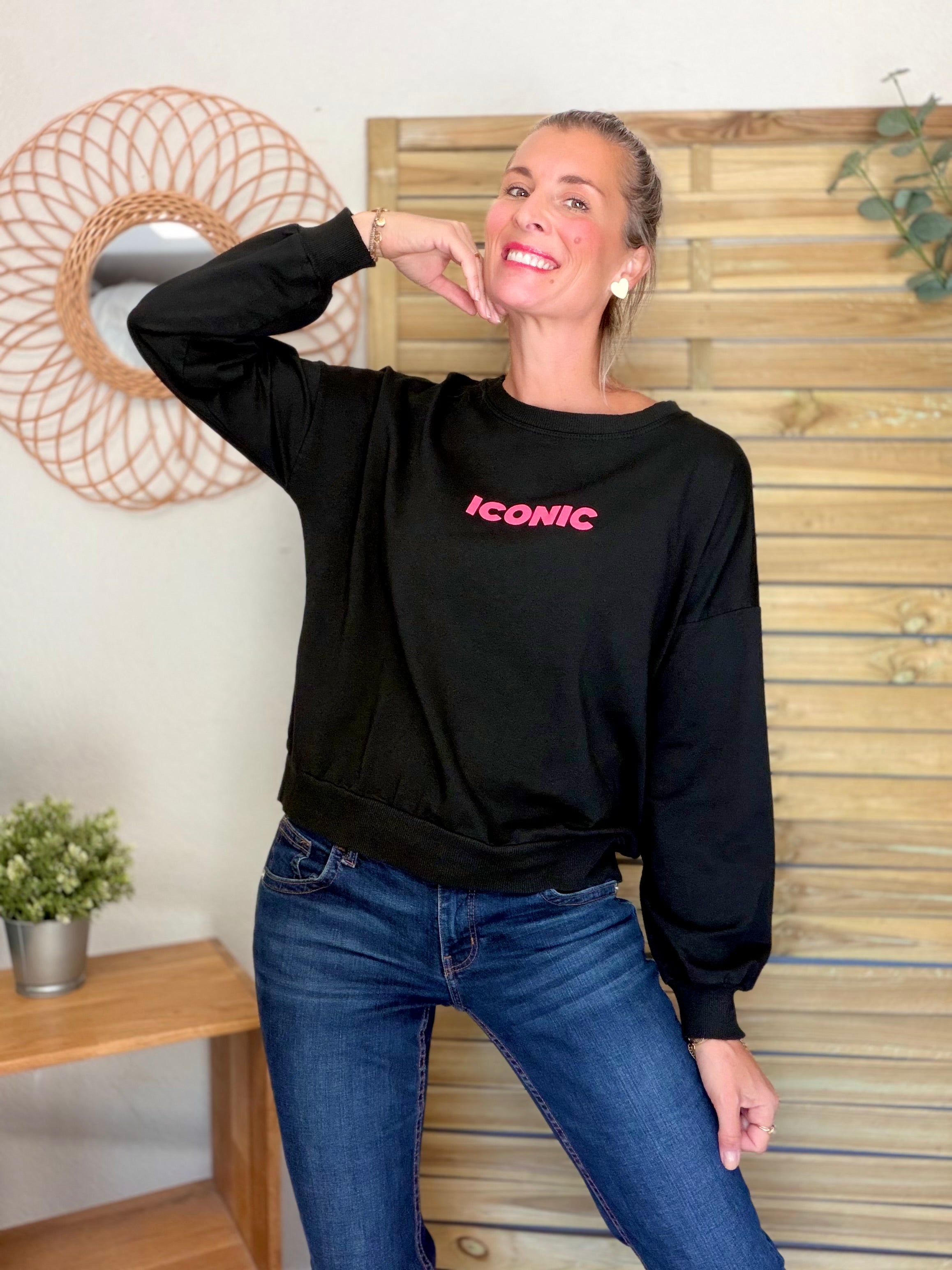 Sweat ICONIC léger 100% coton FAUSTINE Noir (taille 36 à 46)