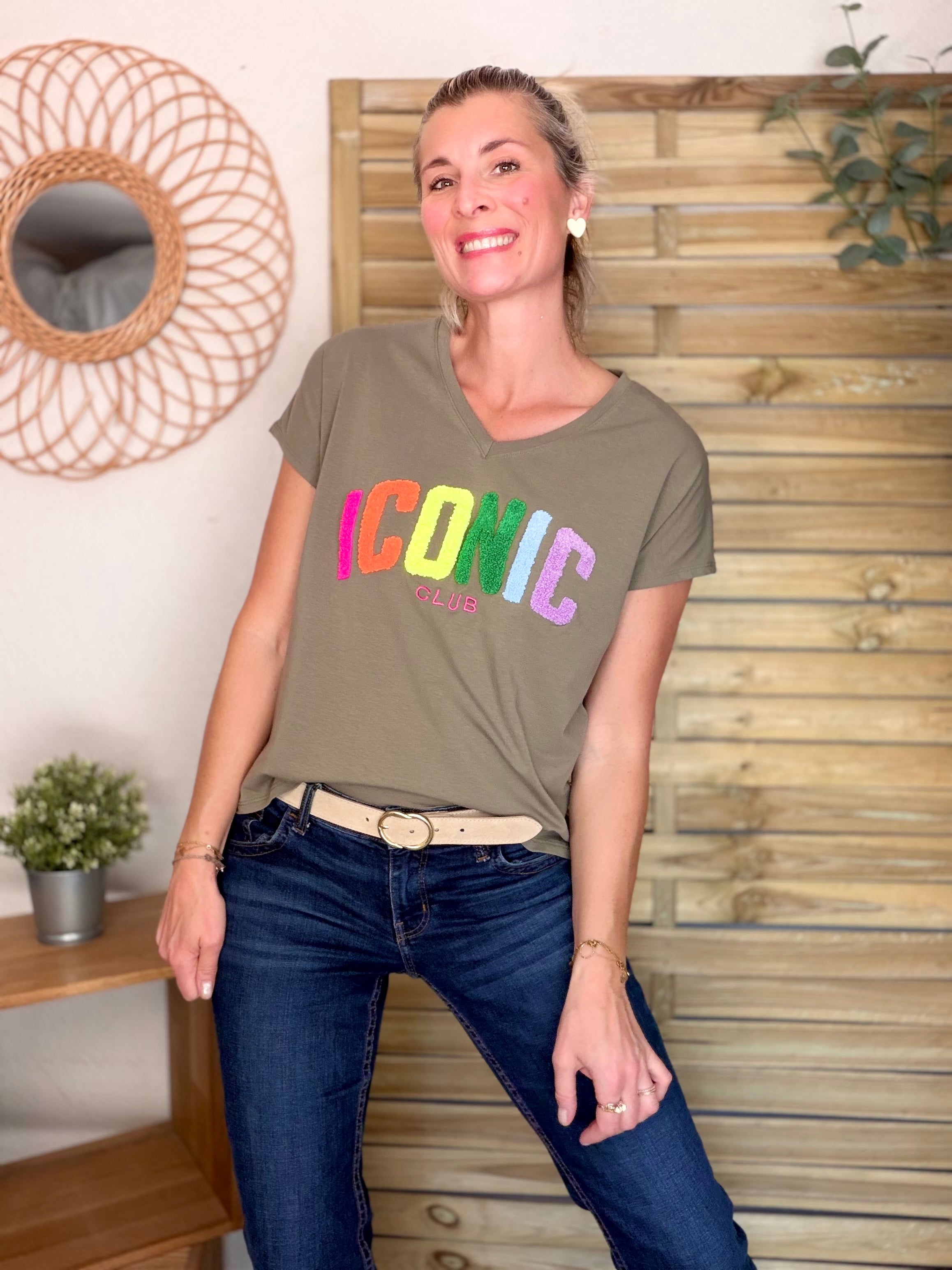 Tee shirt col V ICONIC club MIRANDA Kaki